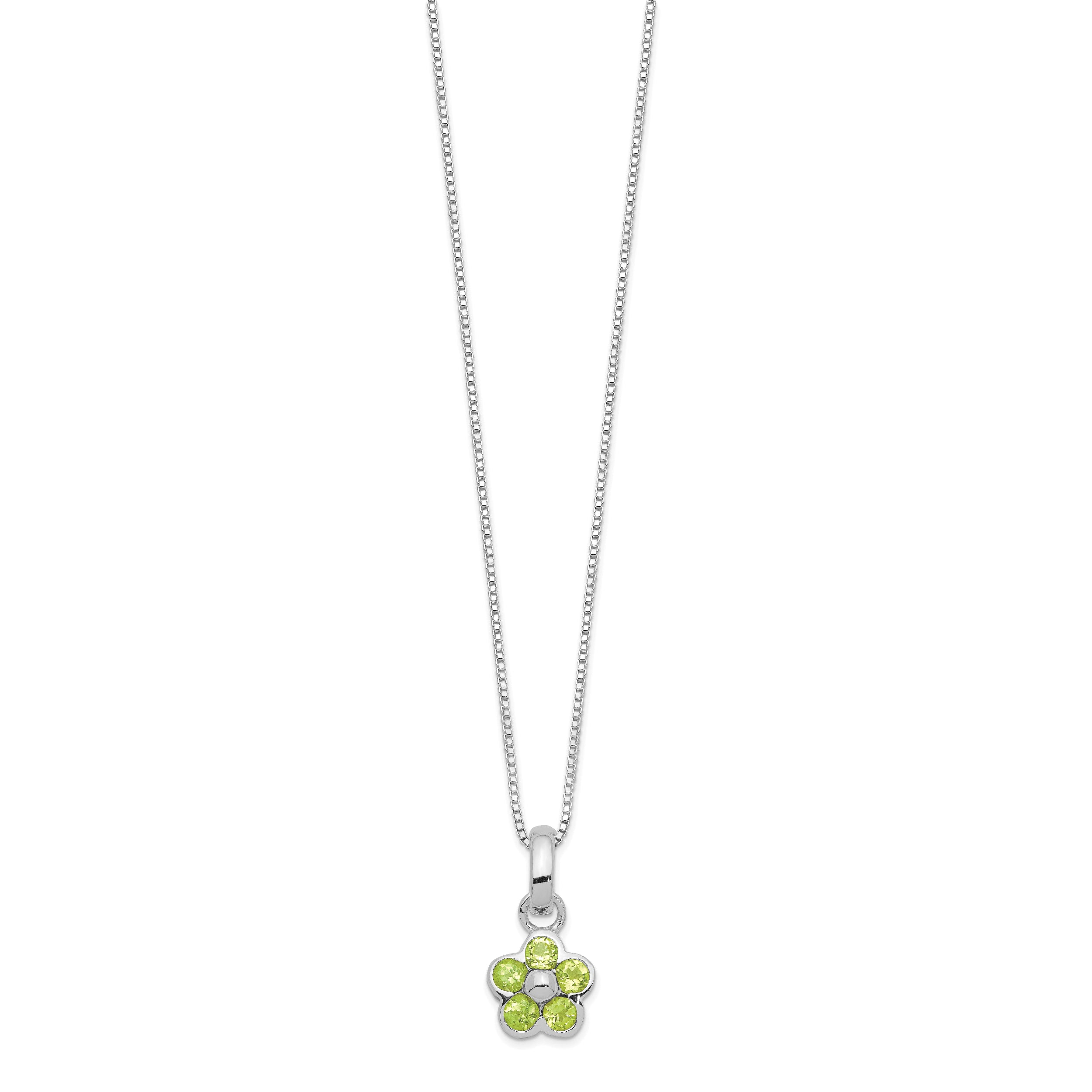 Sterling Silver Peridot Flower Necklace with Polished Finish and Anti-Tarnish Coating