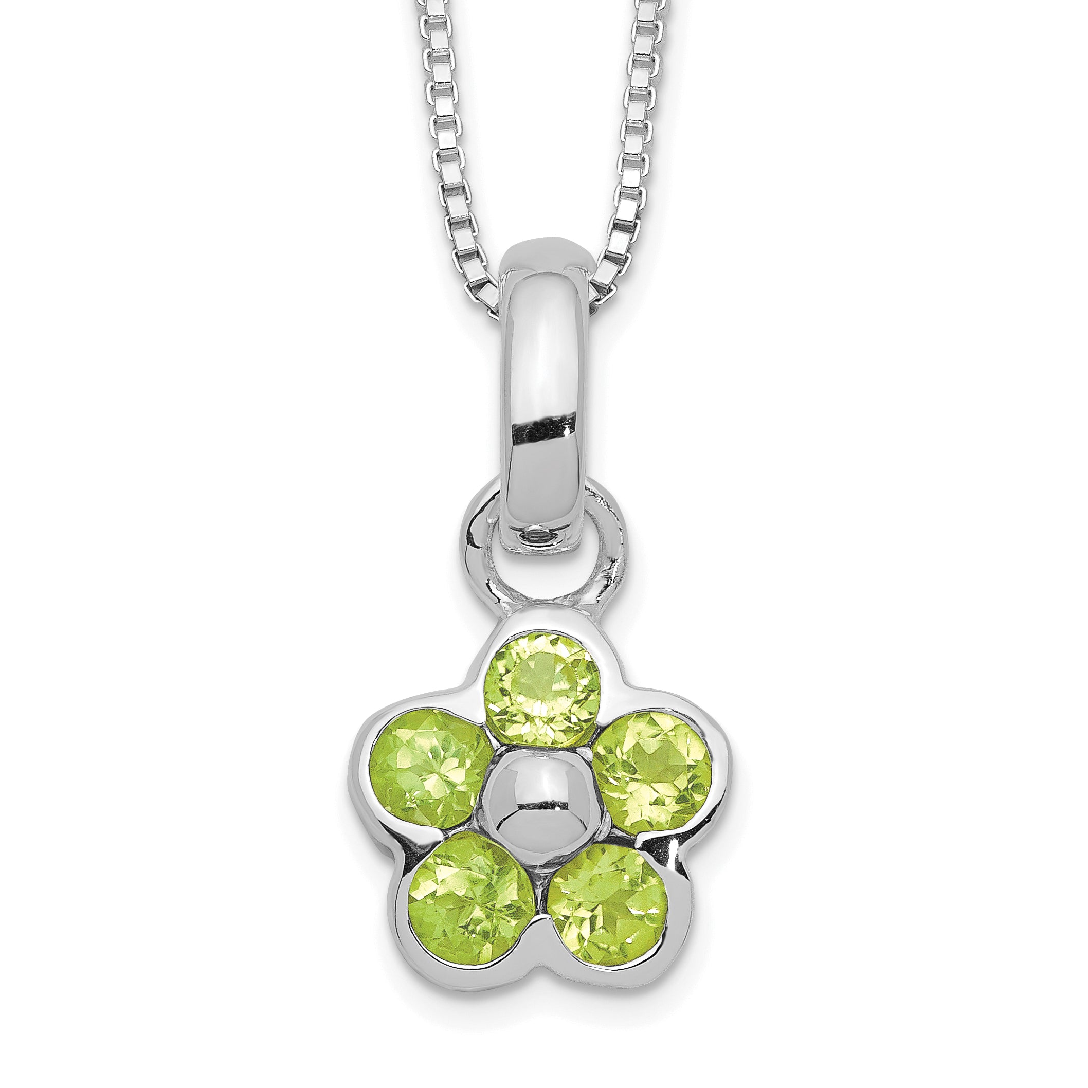 Sterling Silver Peridot Flower Pendant Necklace Main image