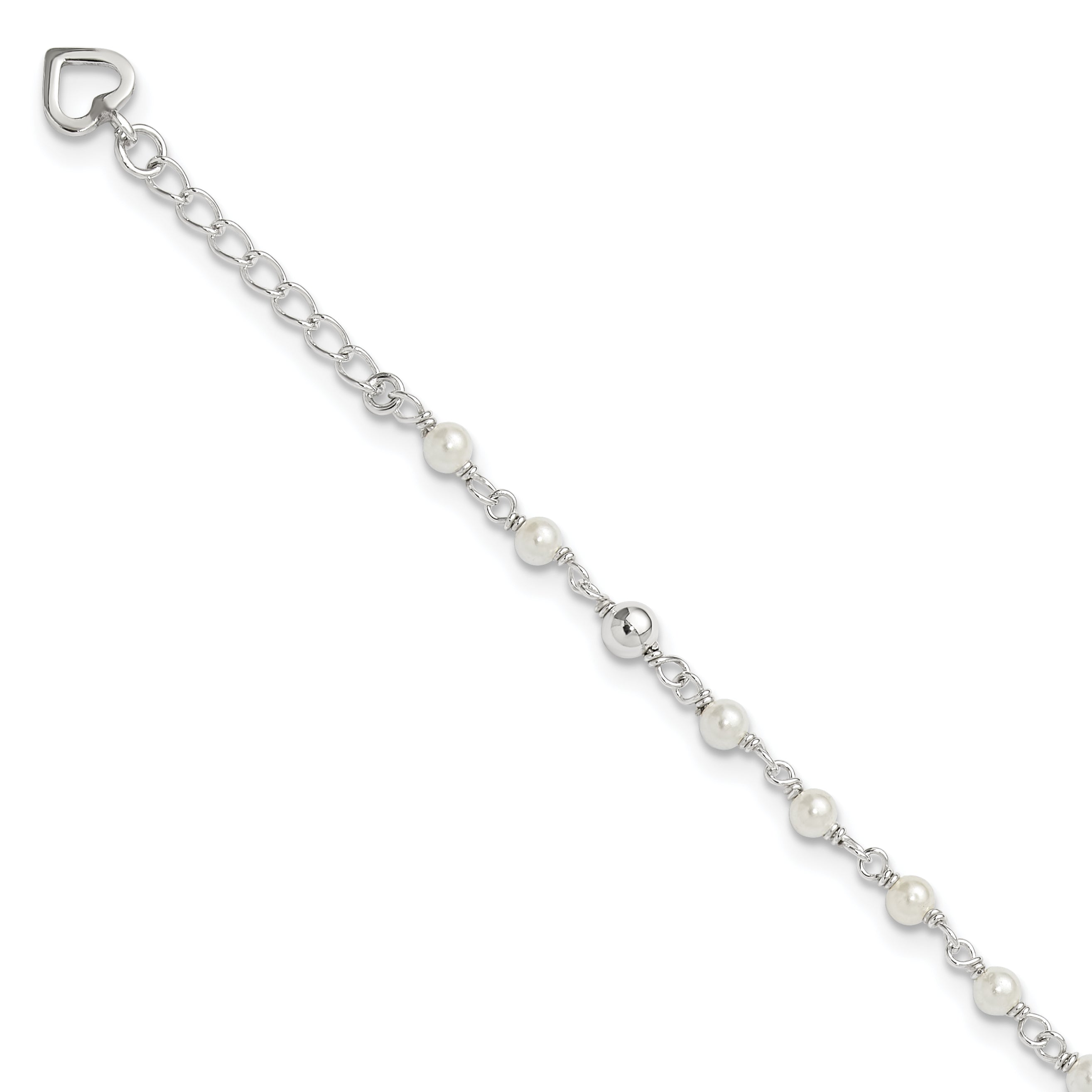 Sterling Silver Polished 9in Plus 1in ext FWC Pearl and Heart Anklet Main image