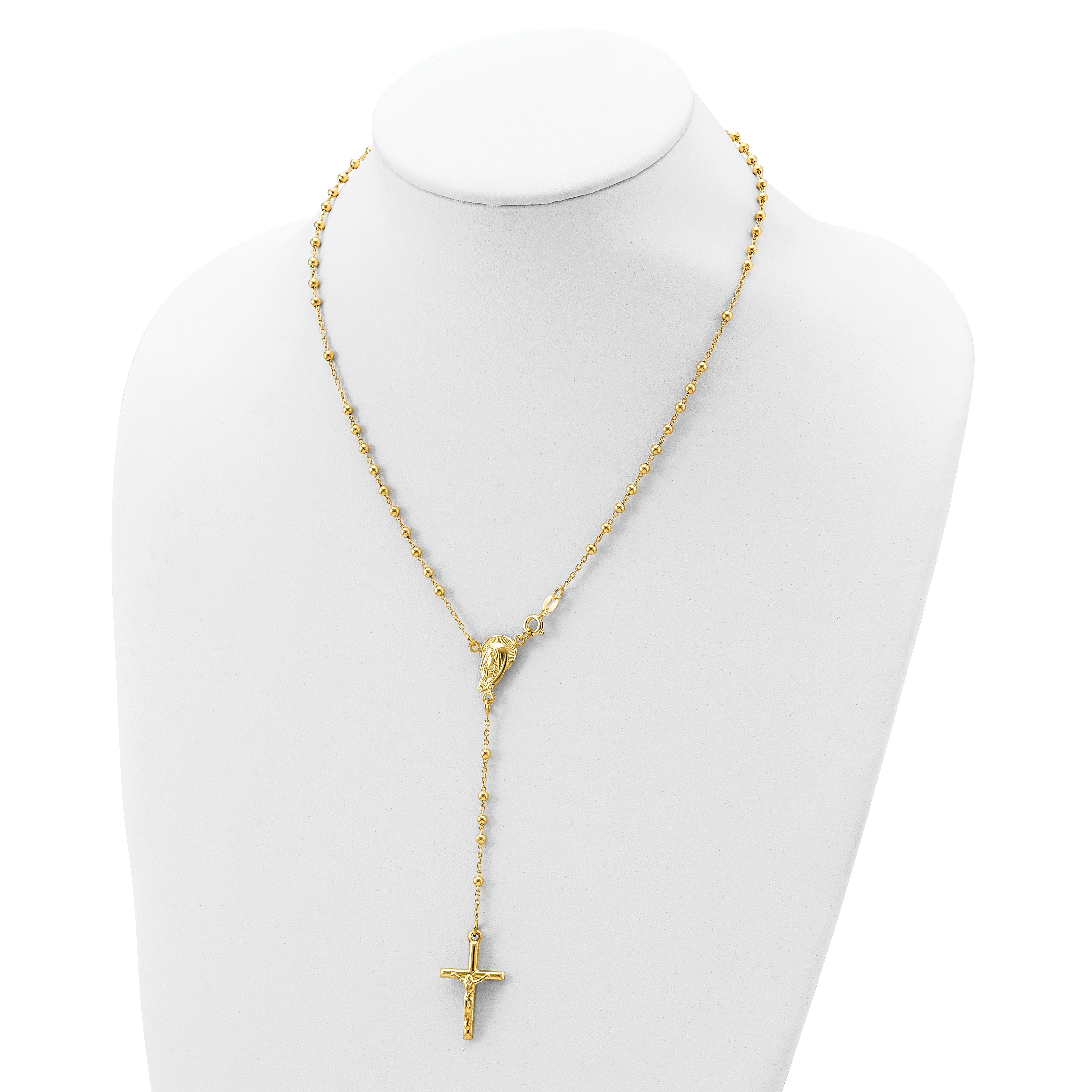 Sterling Silver Gold-plated Polished Bead Rosary 18 inch Necklace