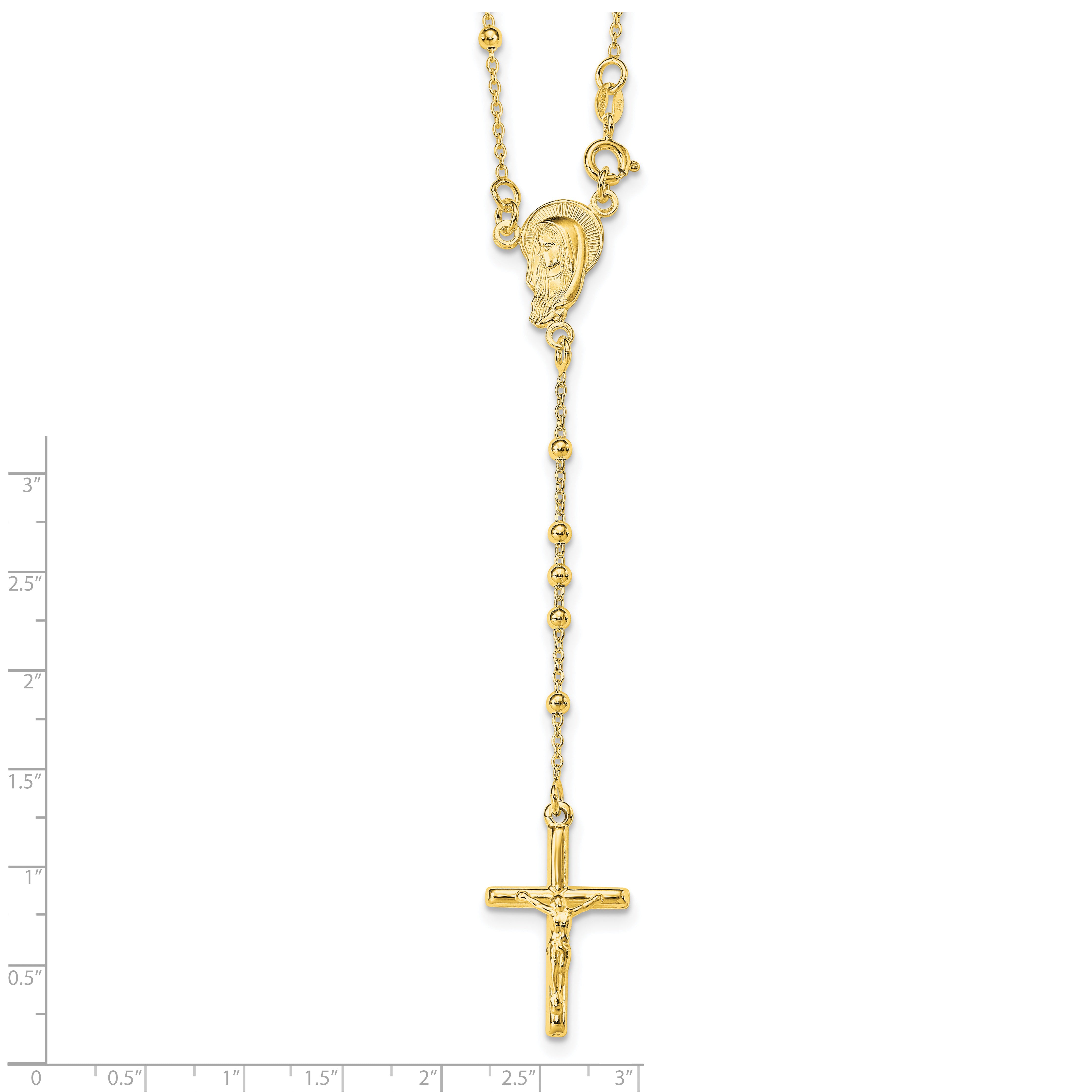 Sterling Silver Gold-plated Polished Bead Rosary 18 inch Necklace