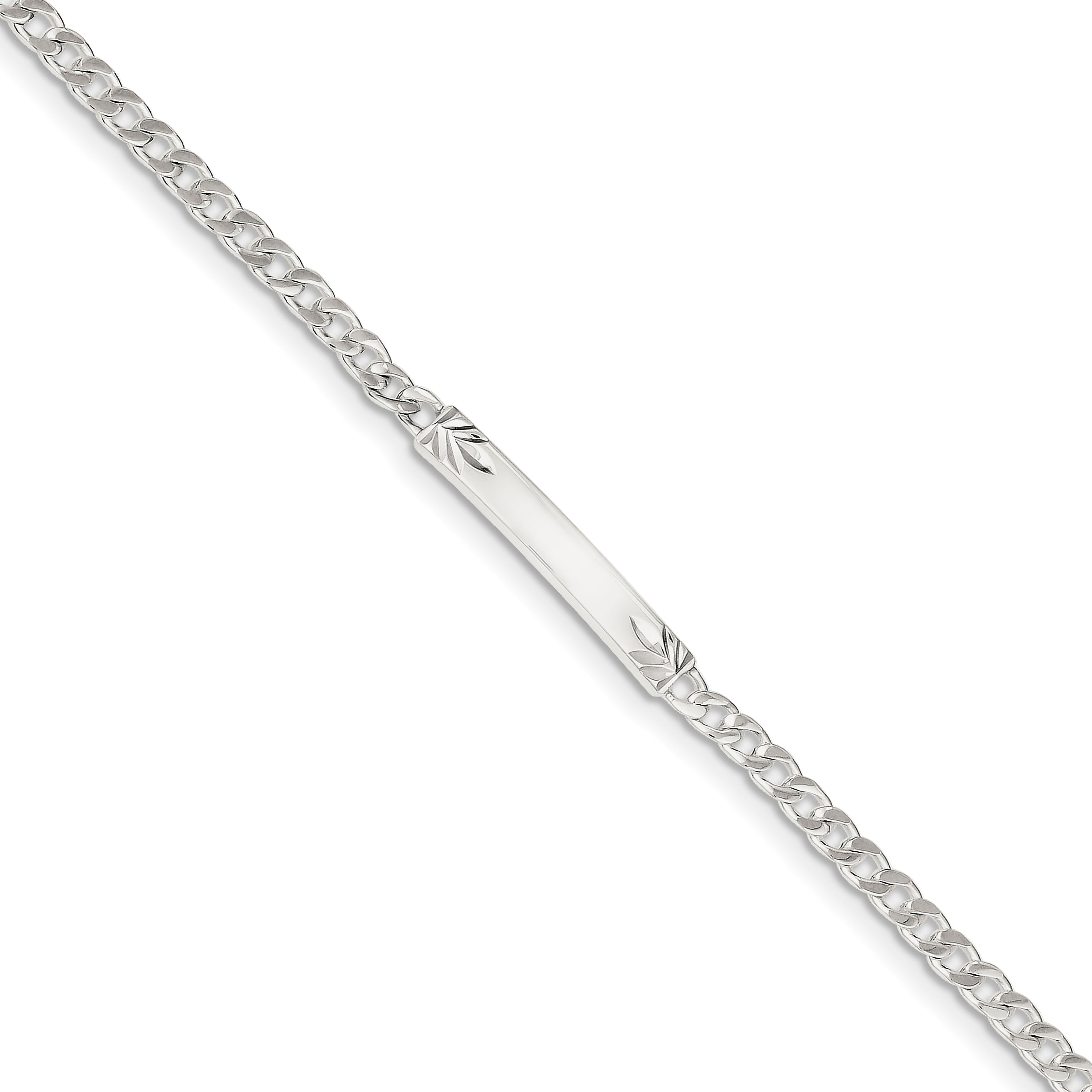 Sterling Silver Polished Engraveable Curb Link ID Bracelet