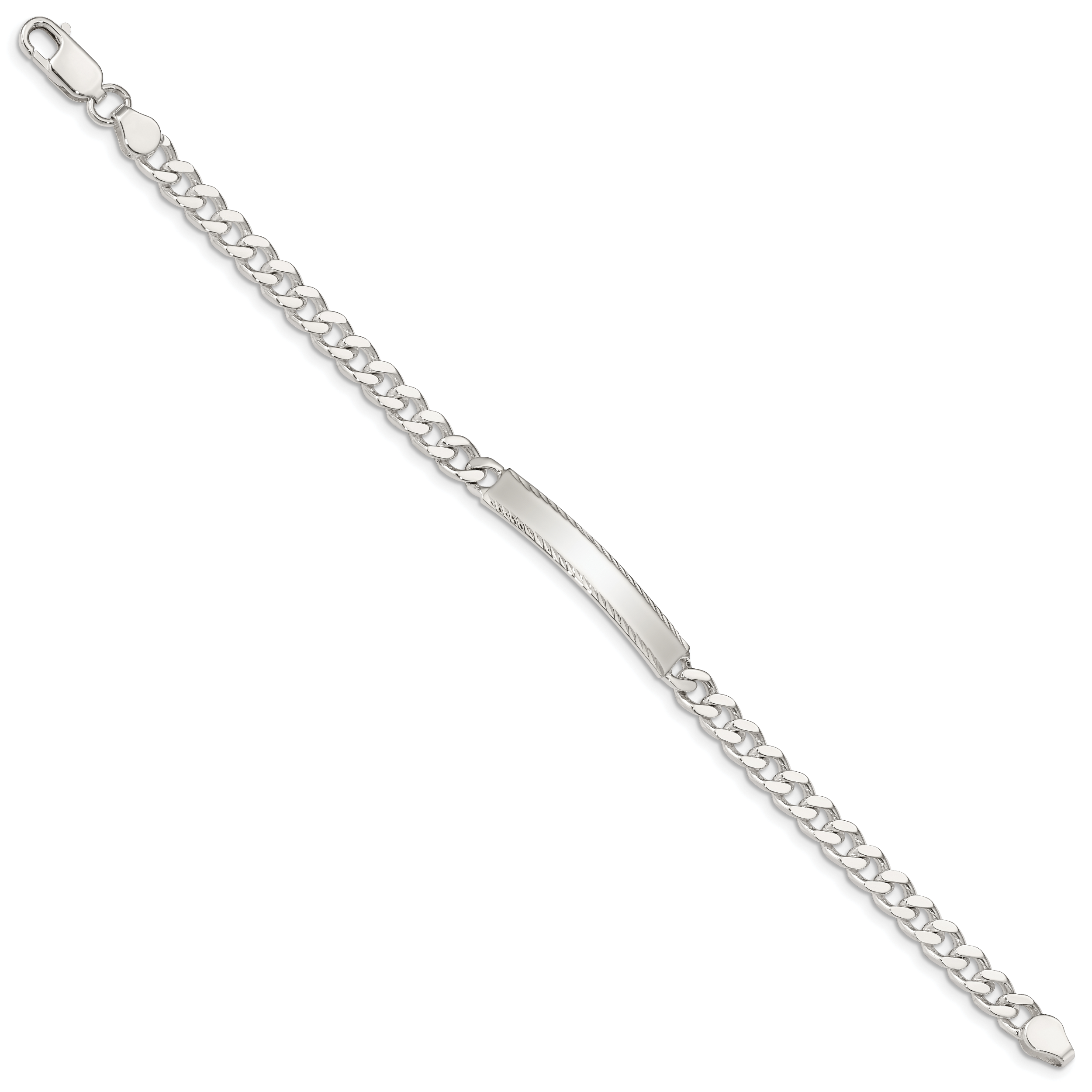 Sterling Silver Diamond-cut Engraveable Curb Link ID Bracelet Secondary image