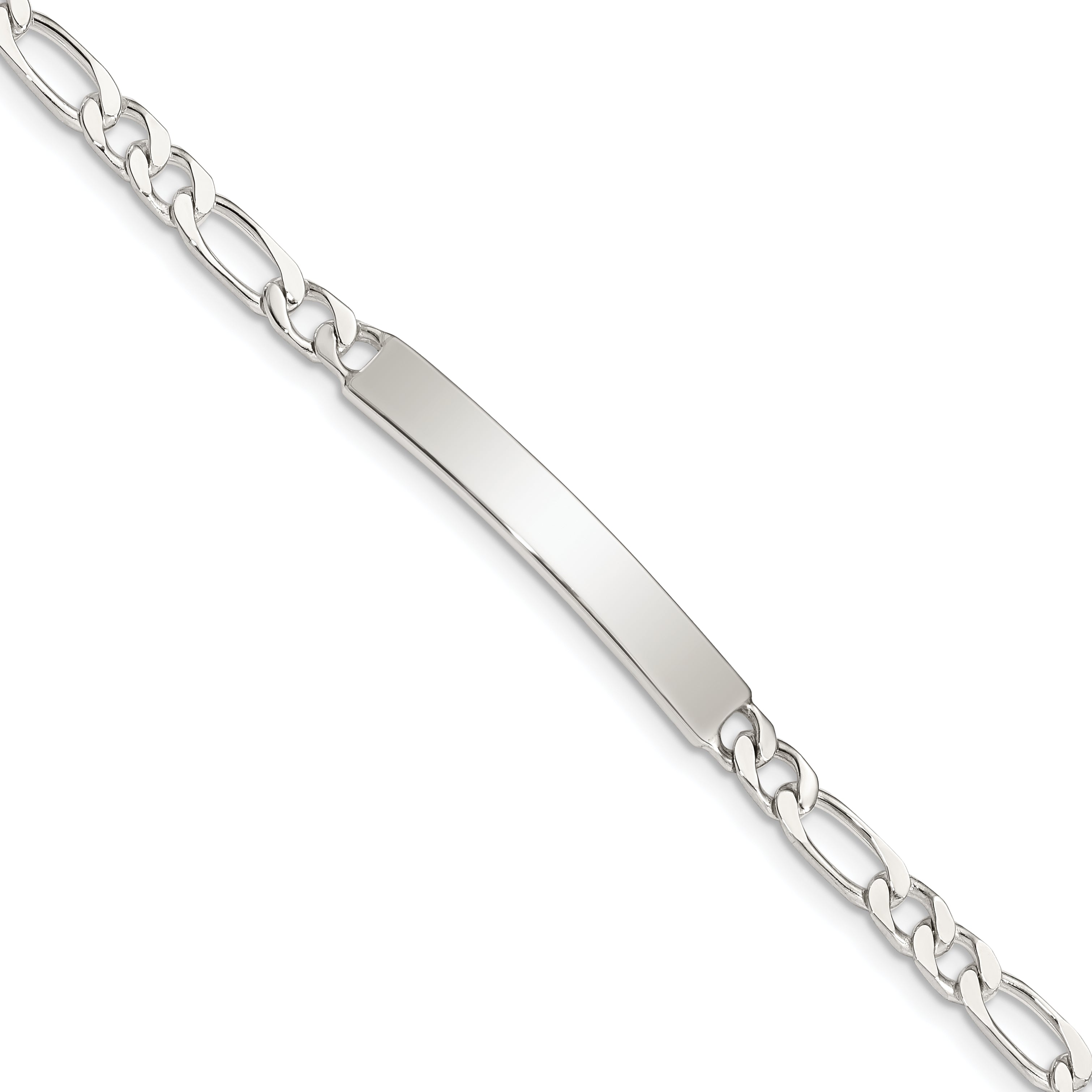 Sterling Silver 8inch Polished Engraveable Figaro Link ID Bracelet