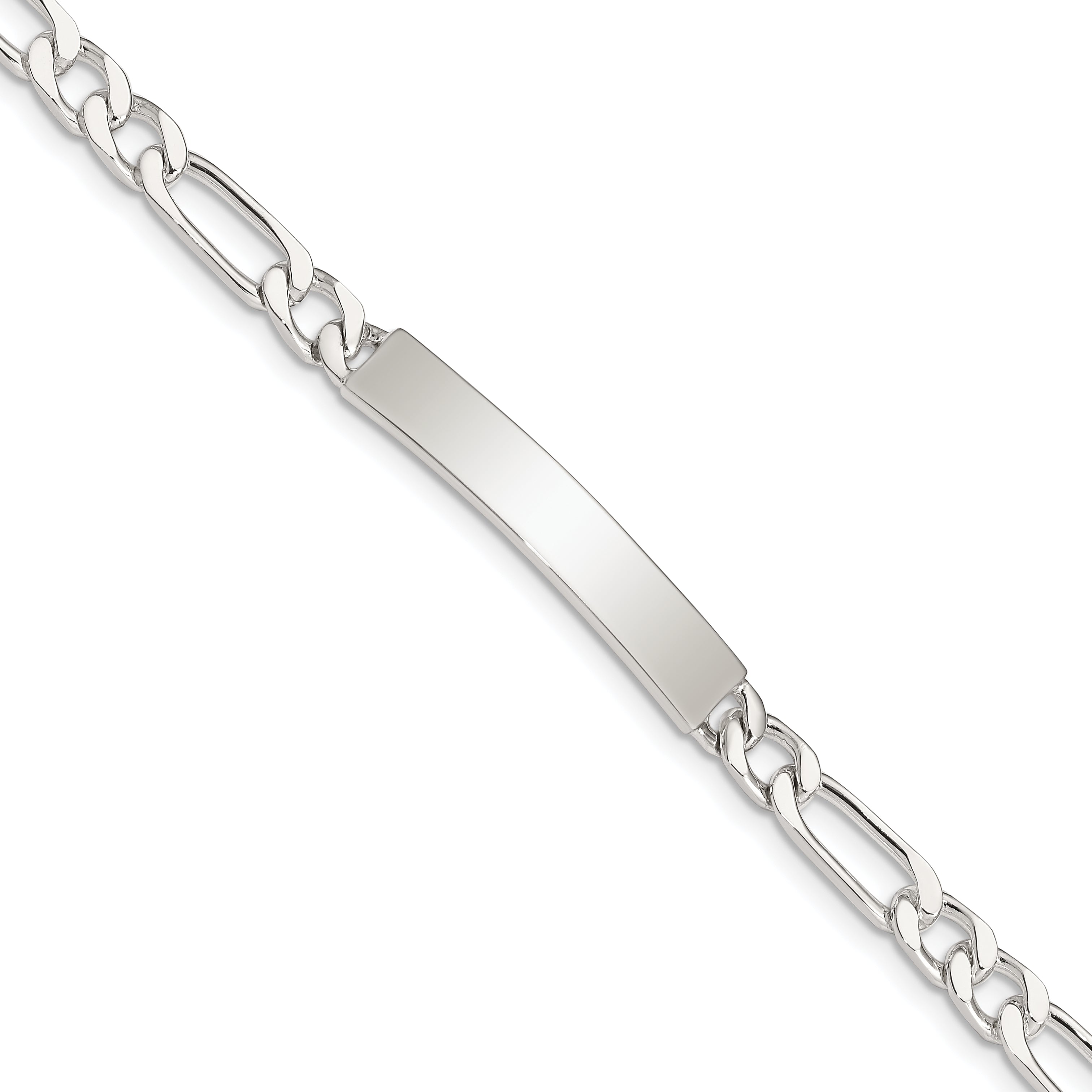 Sterling Silver 7inch Polished Engraveable Figaro Link ID Bracelet Main image