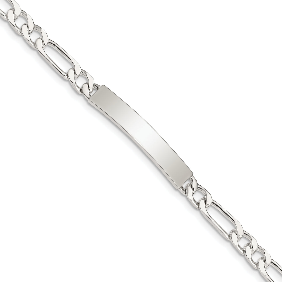 Sterling Silver 8inch Polished Engraveable Figaro Link ID Bracelet