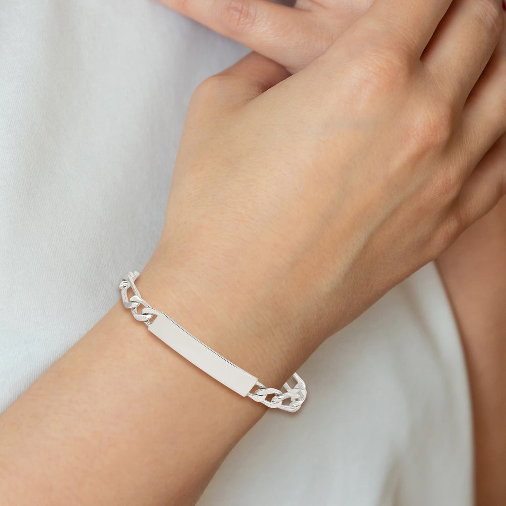 Sterling Silver 7inch Polished Engraveable Figaro Link ID Bracelet