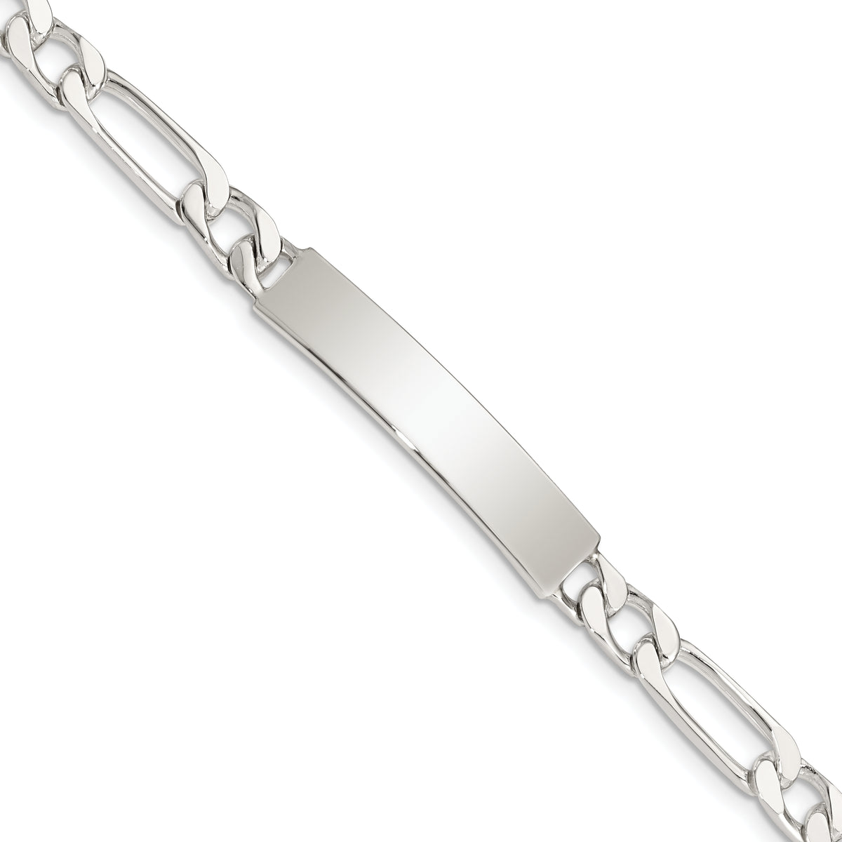 Sterling Silver 8inch Polished Engraveable Figaro Link ID Bracelet