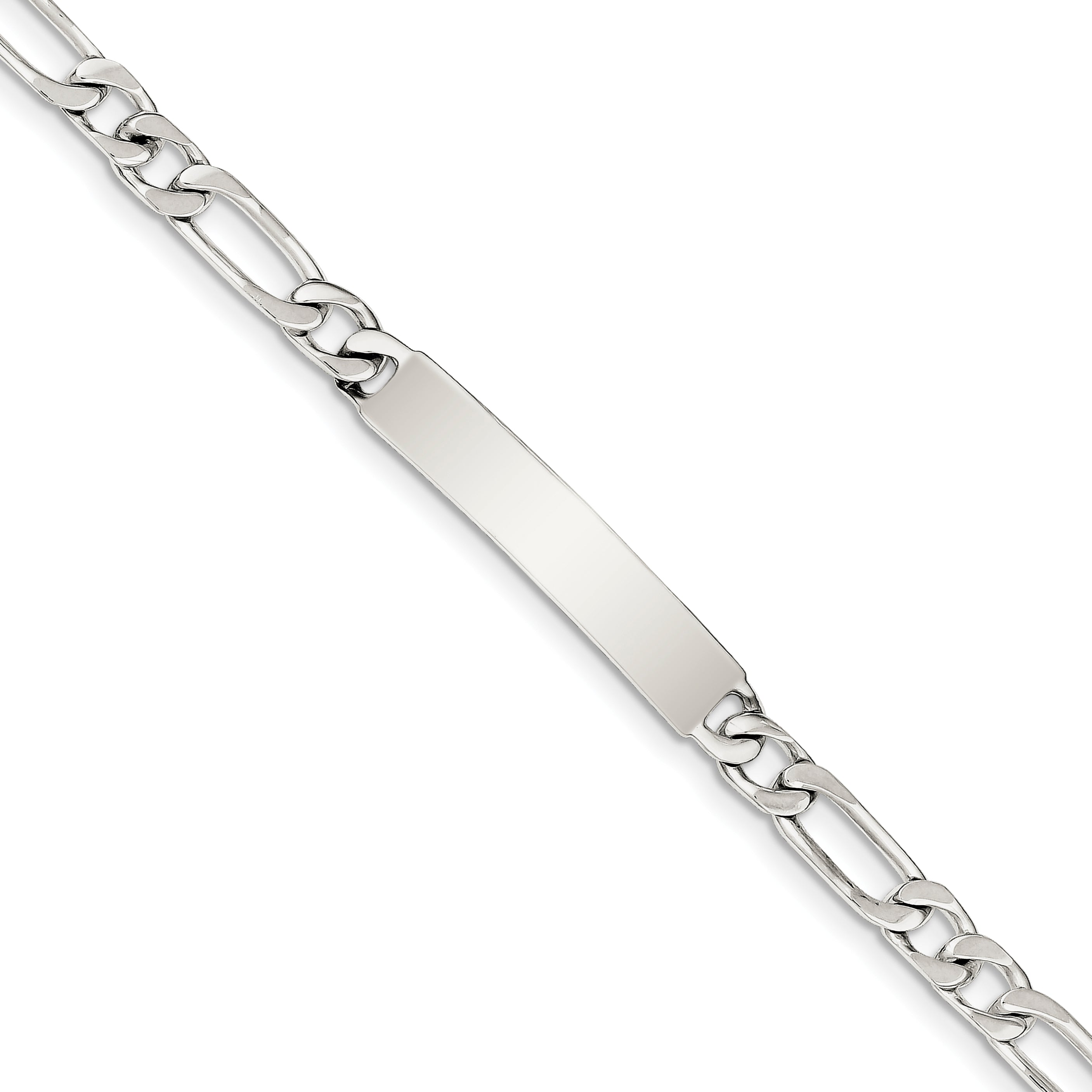 Sterling Silver 8inch Polished Engraveable Figaro Link ID Bracelet
