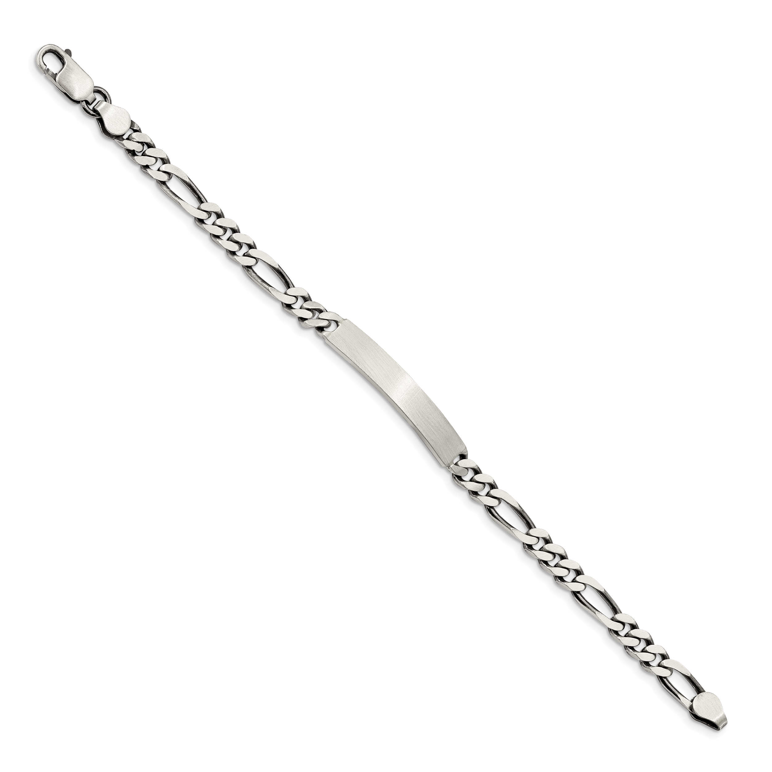 Sterling Silver 7inch Engraveable Antiqued Figaro Link ID Bracelet Secondary image