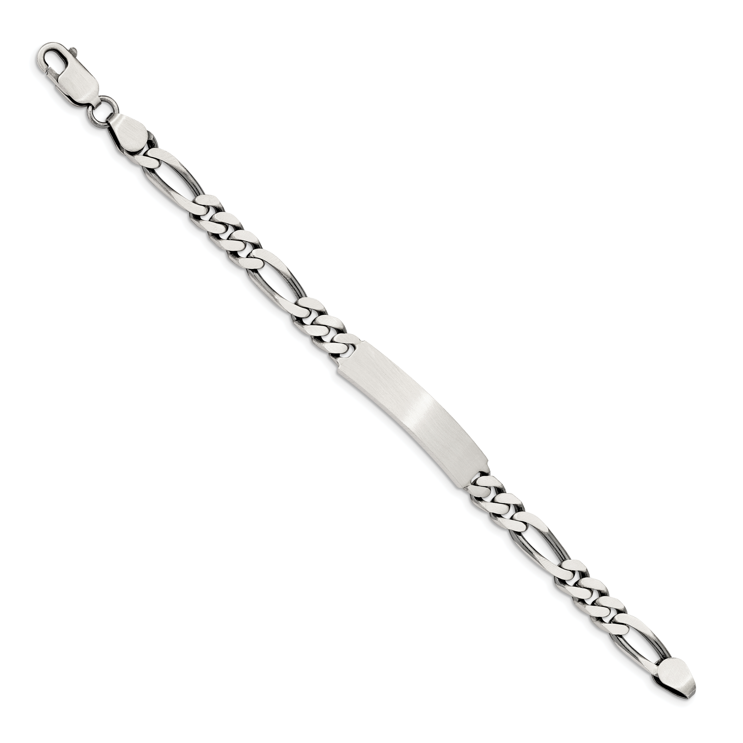 Sterling Silver 8inch Engraveable Antiqued Figaro Link ID Bracelet Secondary image