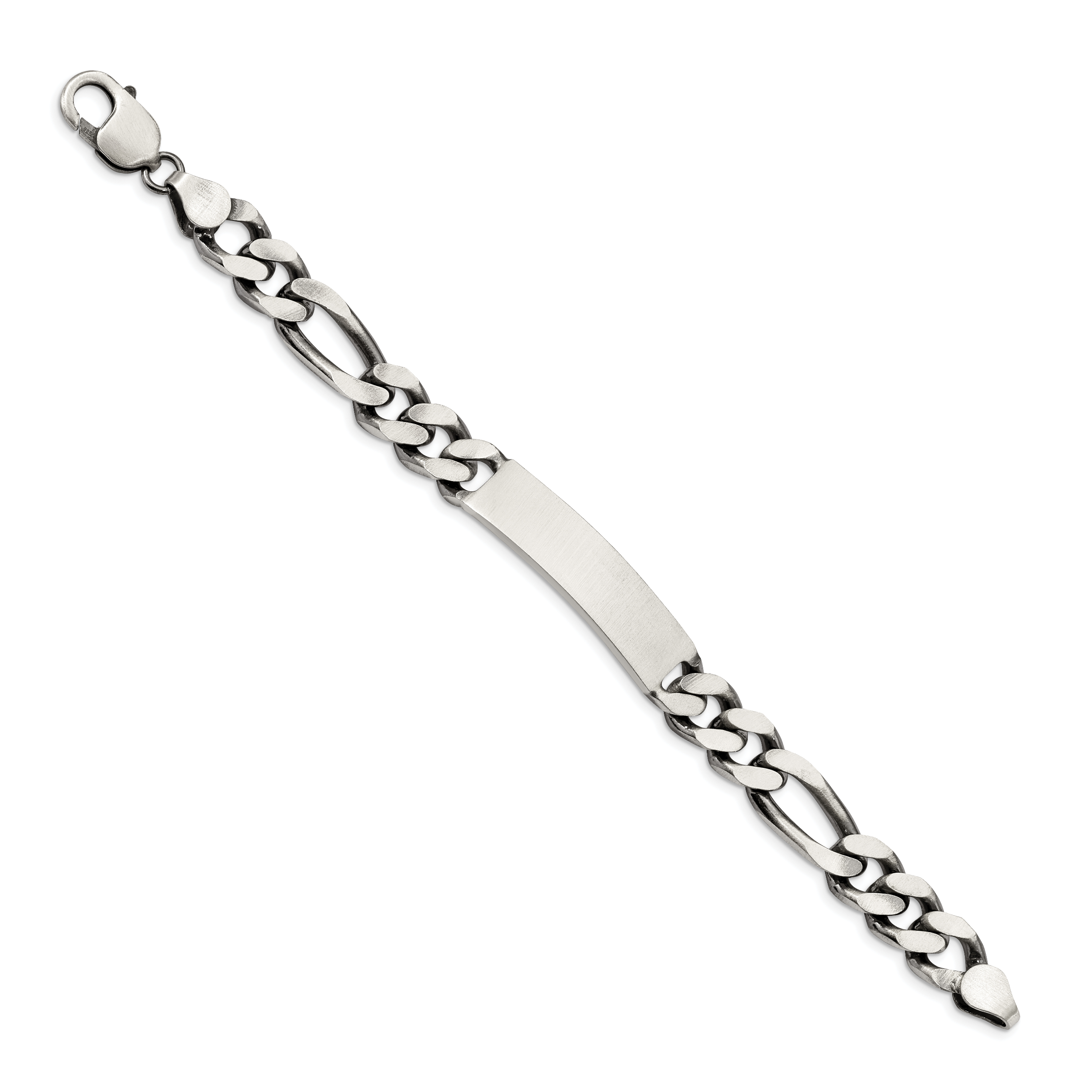 Sterling Silver 8.5inch Engraveable Antiqued Figaro Link ID Bracelet Secondary image