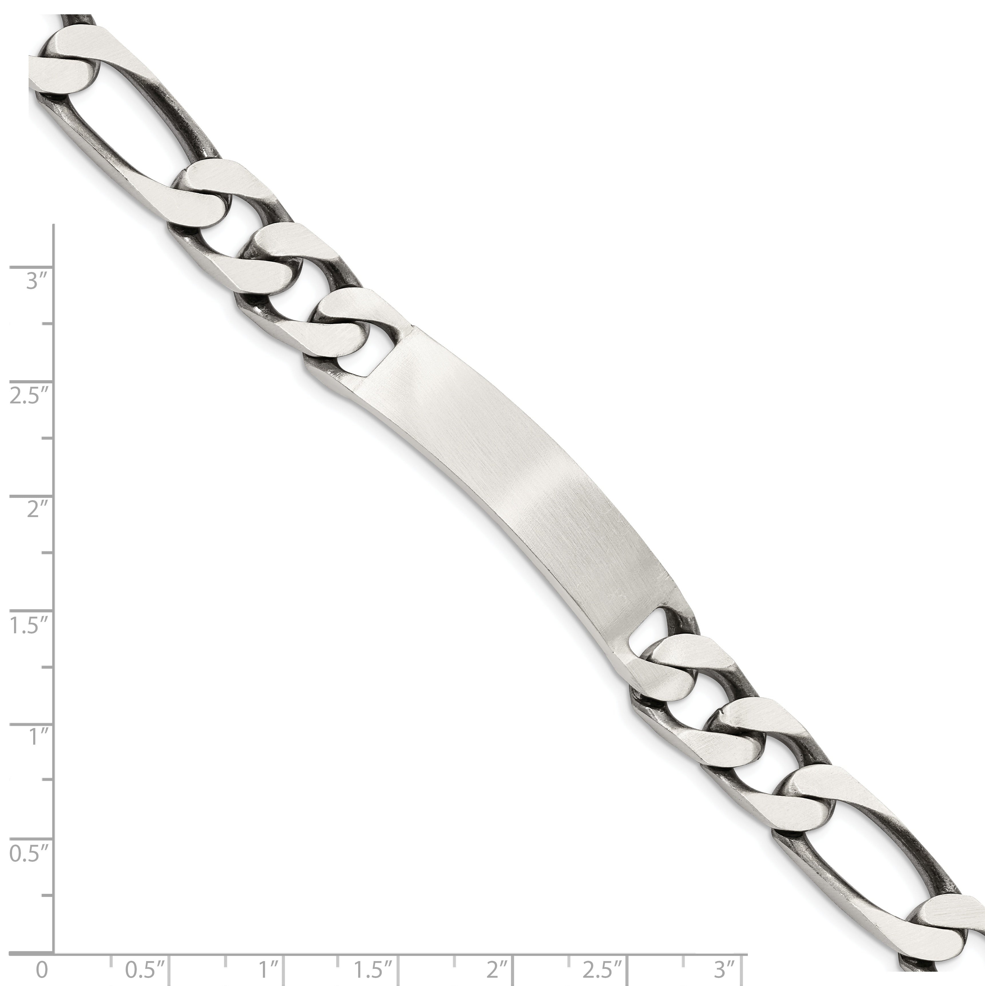 Sterling Silver 8.5inch Engraveable Antiqued Figaro Link ID Bracelet