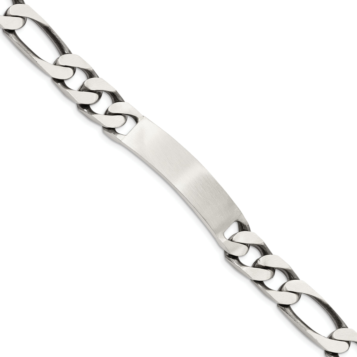 Sterling Silver 8.5inch Engraveable Antiqued Figaro Link ID Bracelet