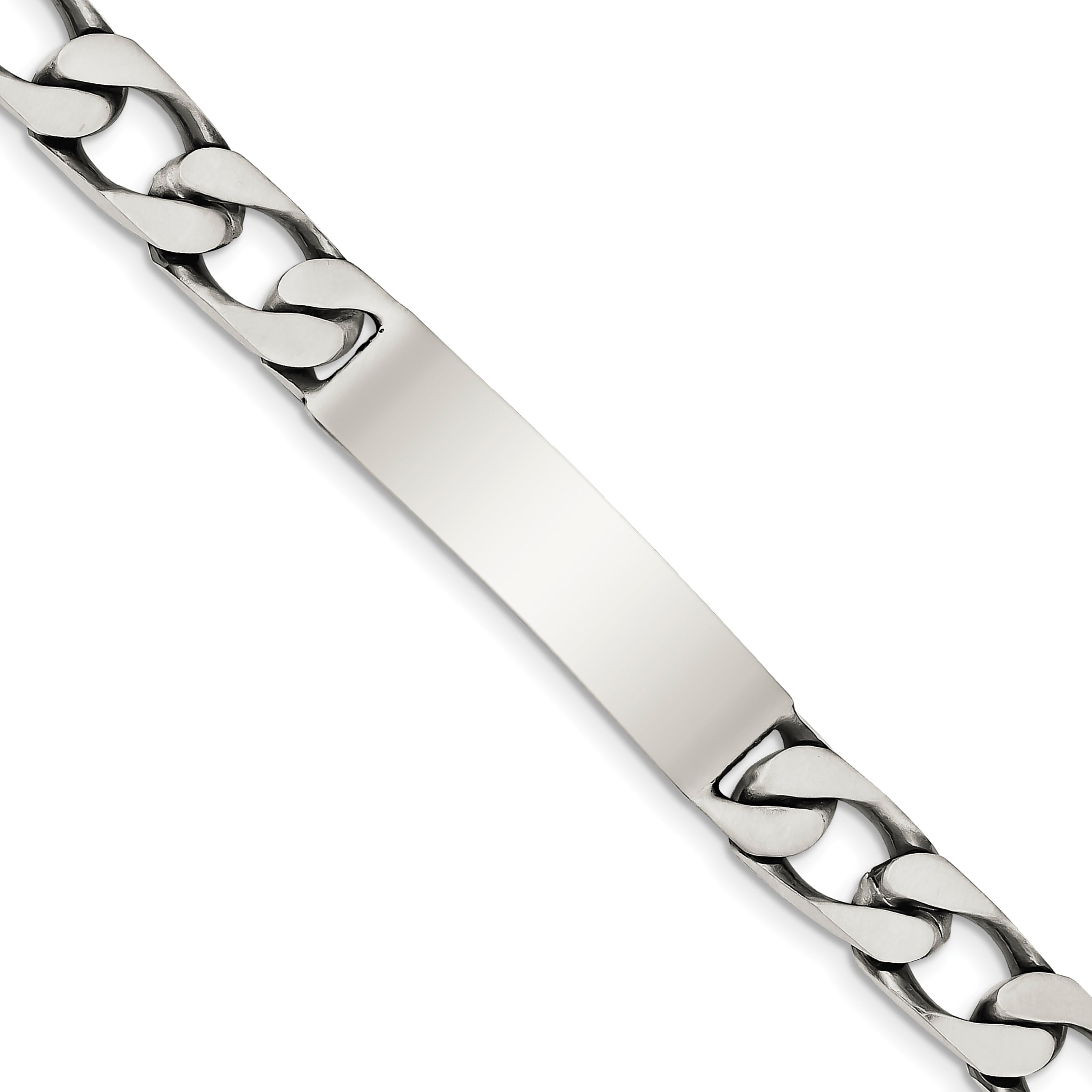 Sterling Silver 8.5inch Engraveable Antiqued Figaro Link ID Bracelet