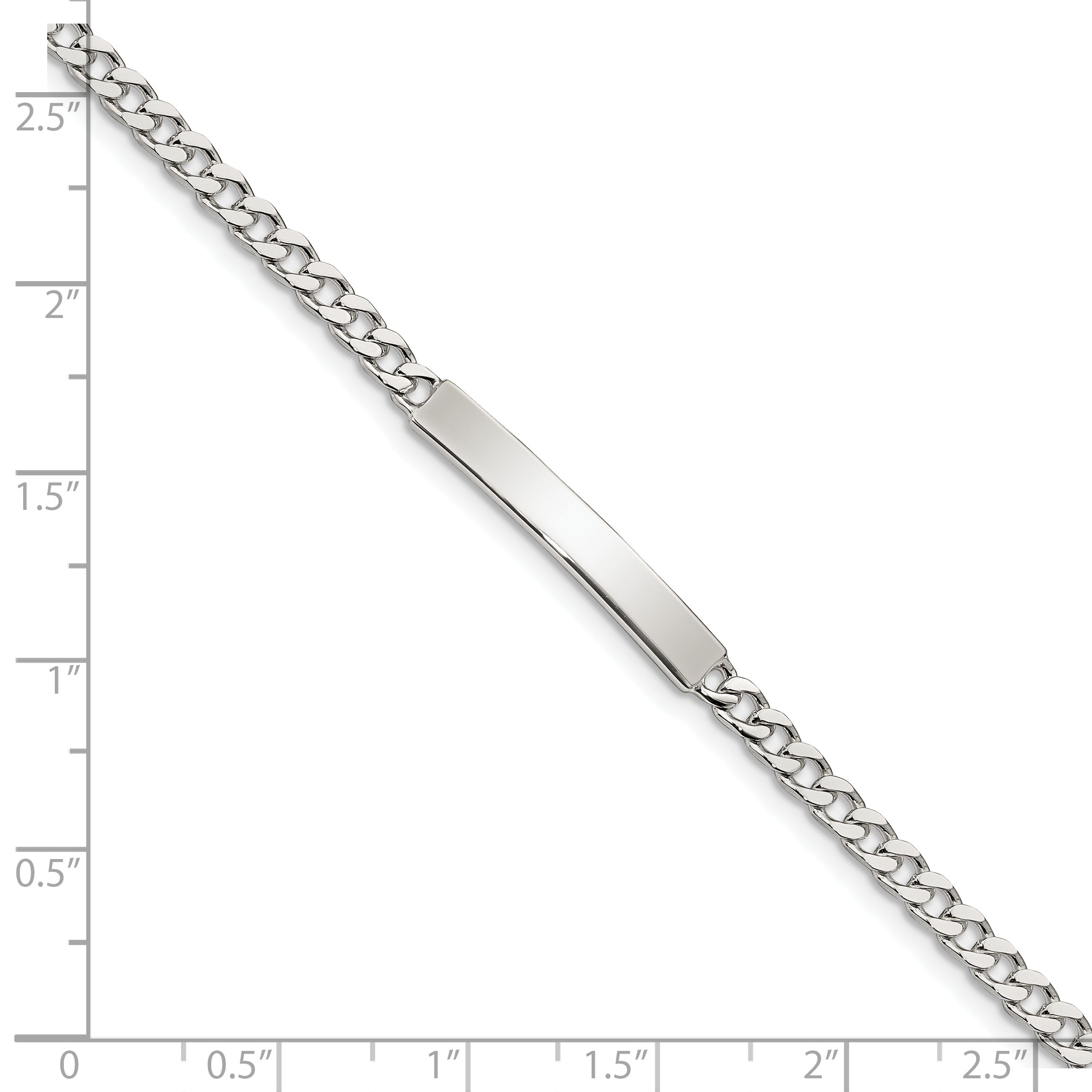 Sterling Silver Polished Engraveable Curb Link ID Bracelet