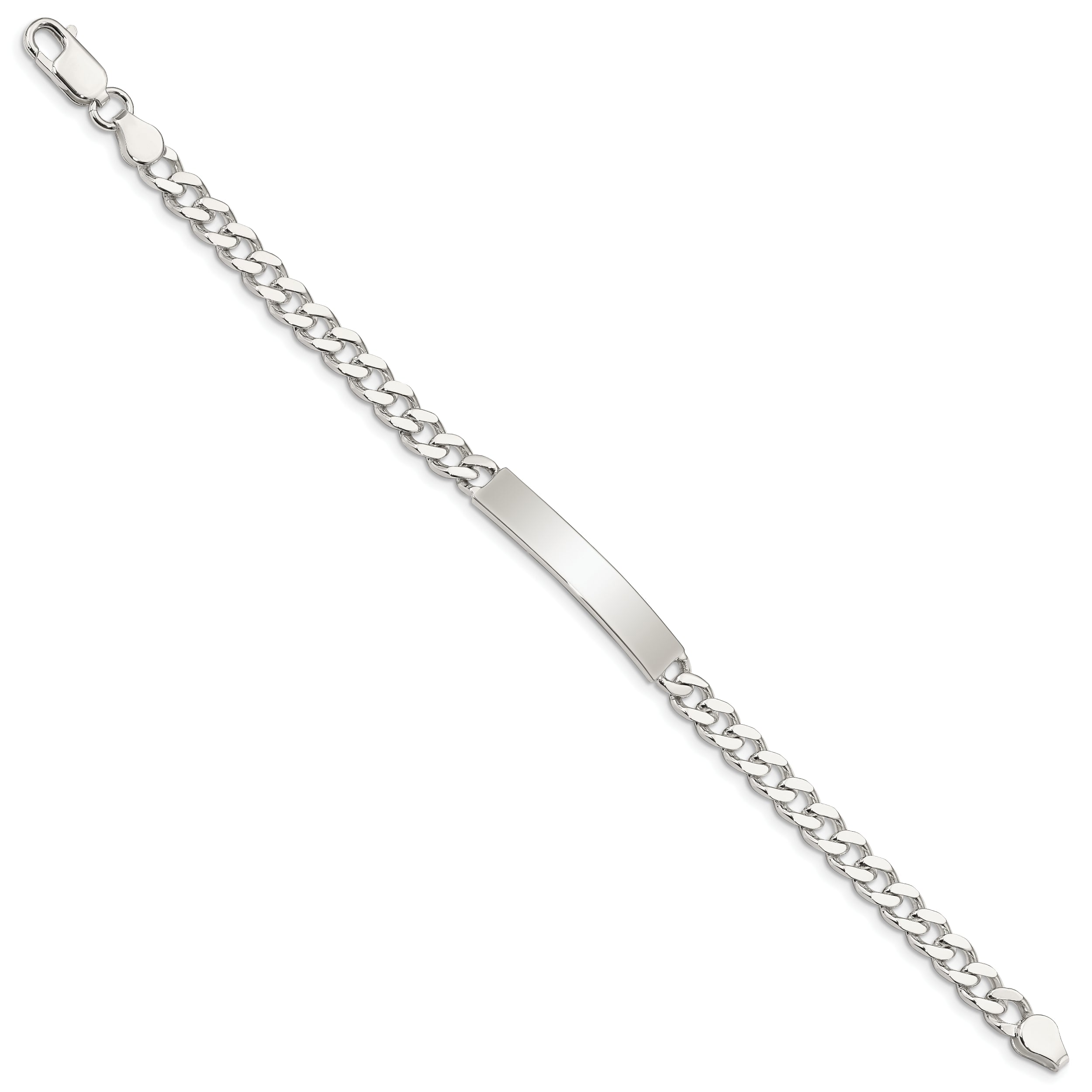 Sterling Silver Polished Engraveable Curb Link ID Bracelet