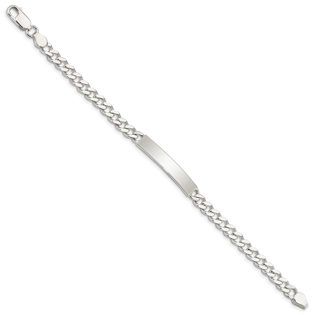 Sterling Silver Polished Engraveable Curb Link ID Bracelet