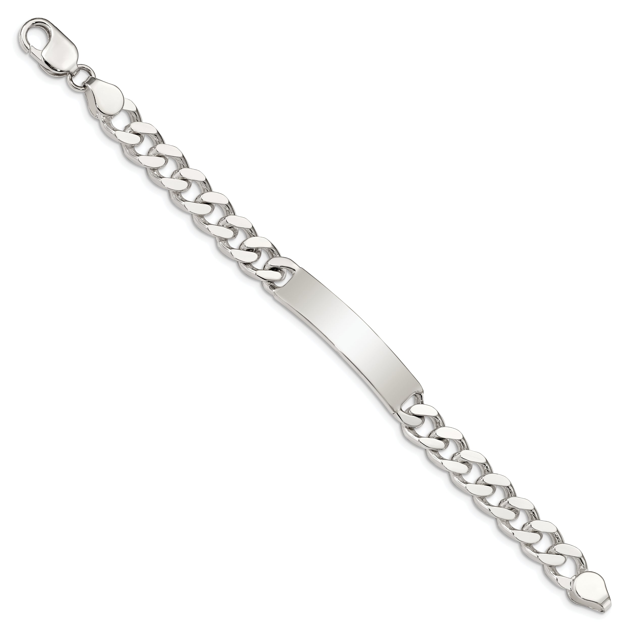 Sterling Silver Polished Engraveable Curb Link ID Bracelet