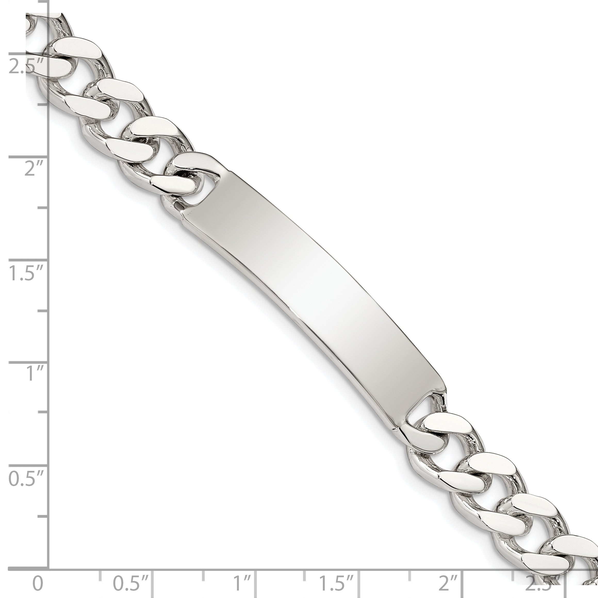 Sterling Silver Polished Engraveable Curb Link ID Bracelet