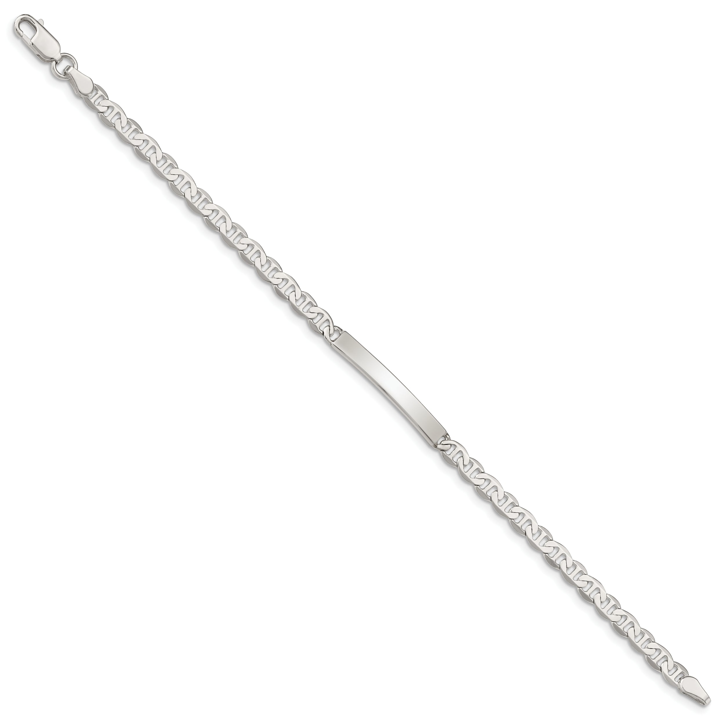 Sterling Silver Polished Engraveable Anchor Link ID Bracelet