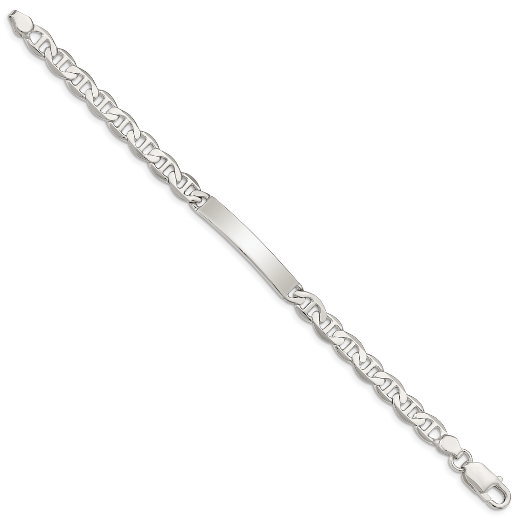 Sterling Silver Polished Engraveable Anchor Link ID Bracelet