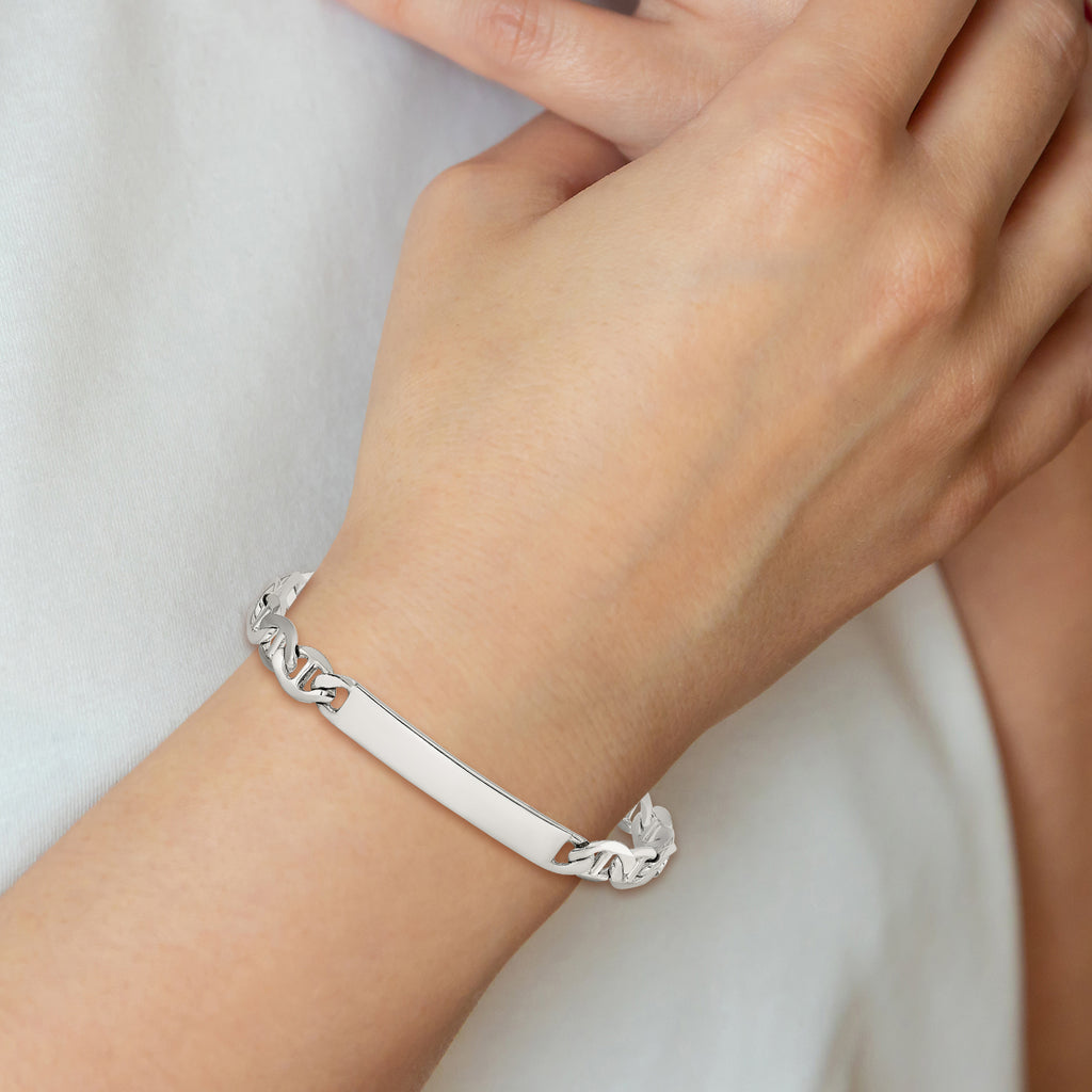 Sterling Silver Polished Engraveable Anchor Link ID Bracelet
