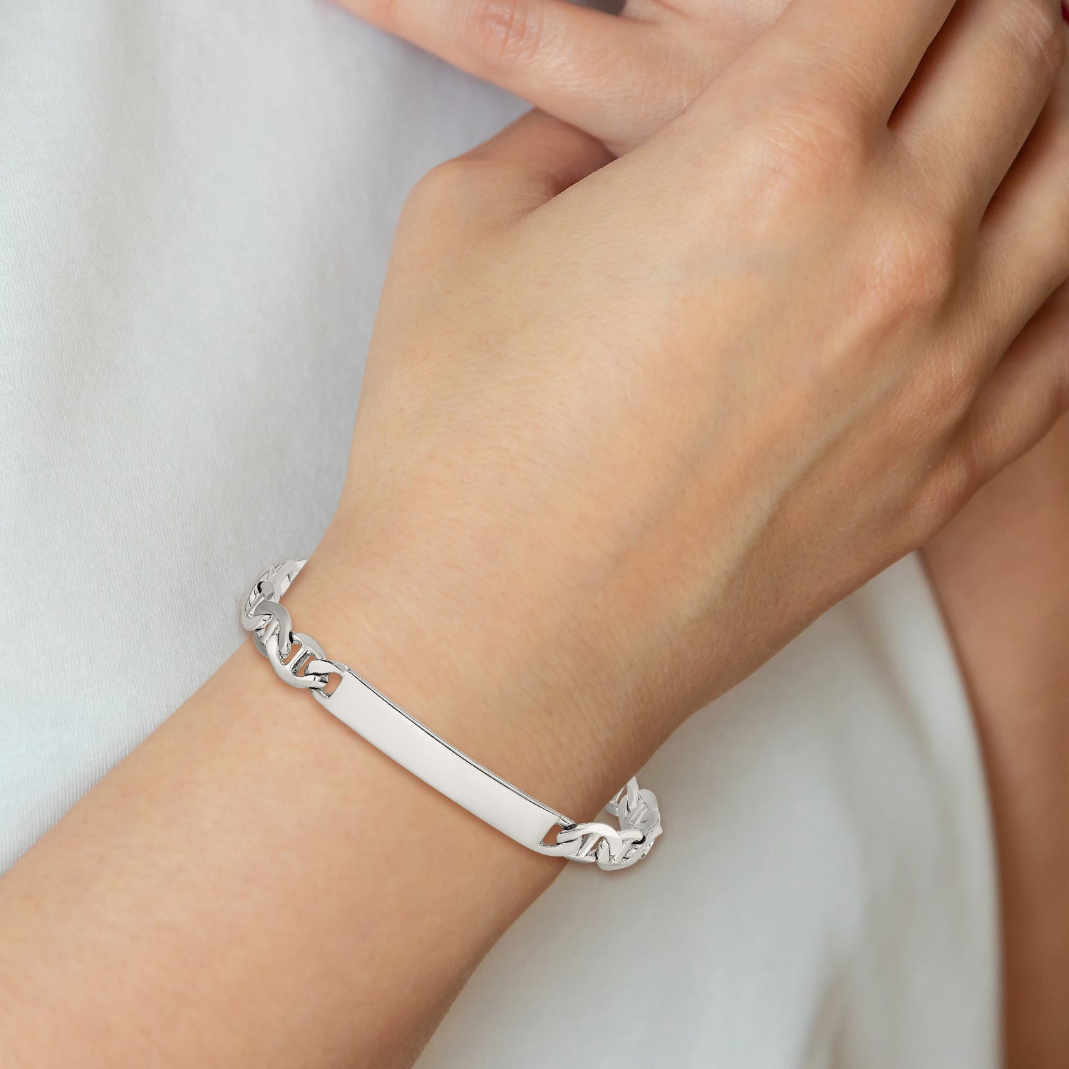 Sterling Silver Polished Engraveable Anchor Link ID Bracelet