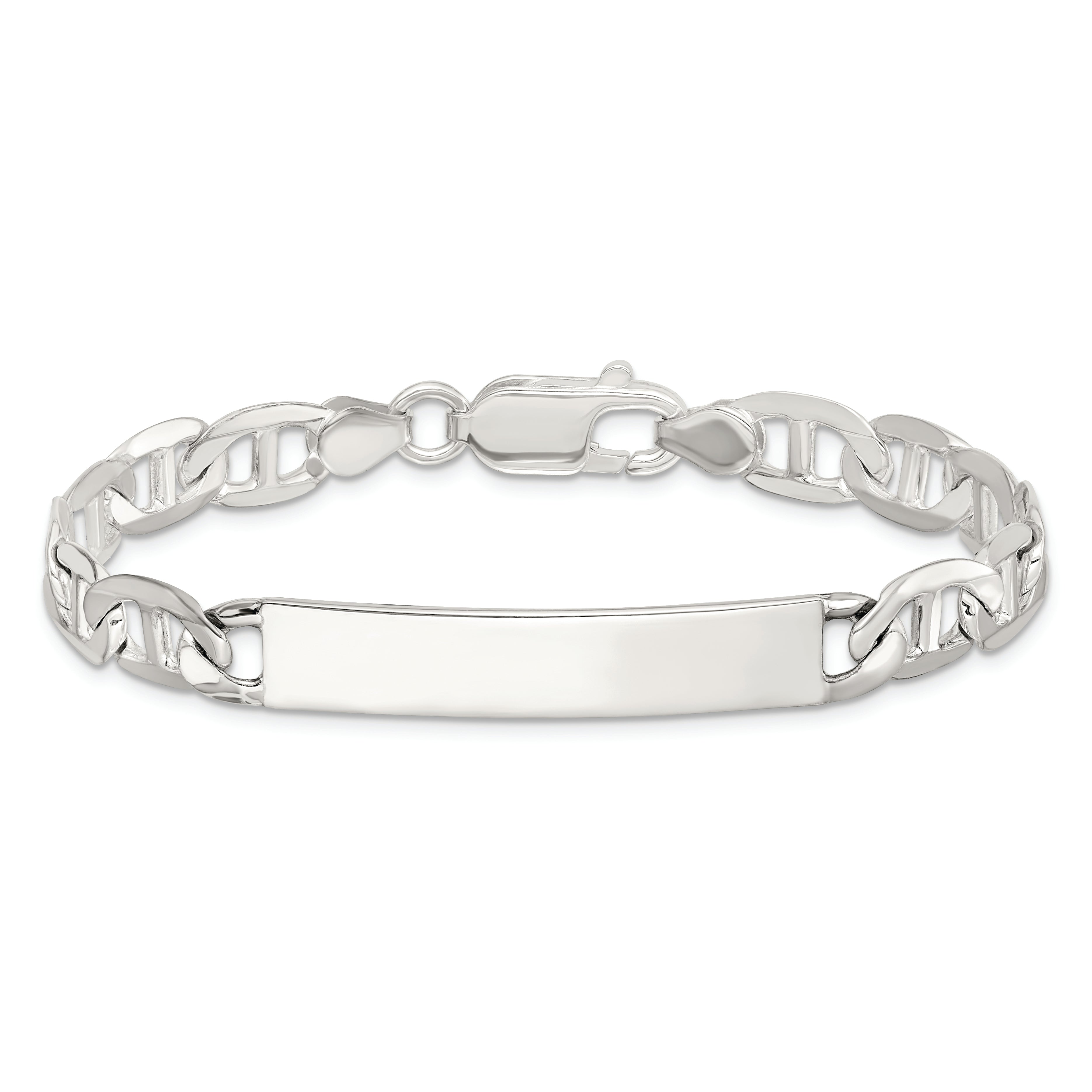 Sterling Silver Polished Engraveable Anchor Link ID Bracelet