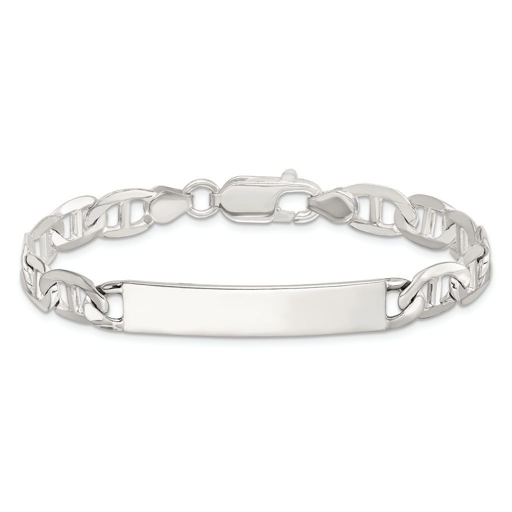 Sterling Silver Polished Engraveable Anchor Link ID Bracelet