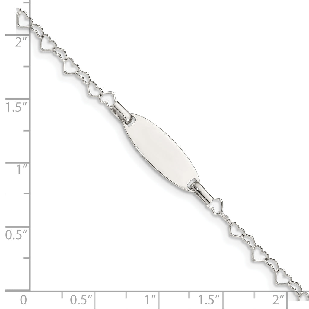 Sterling Silver Polished Engraveable Children's ID Heart Link Bracelet