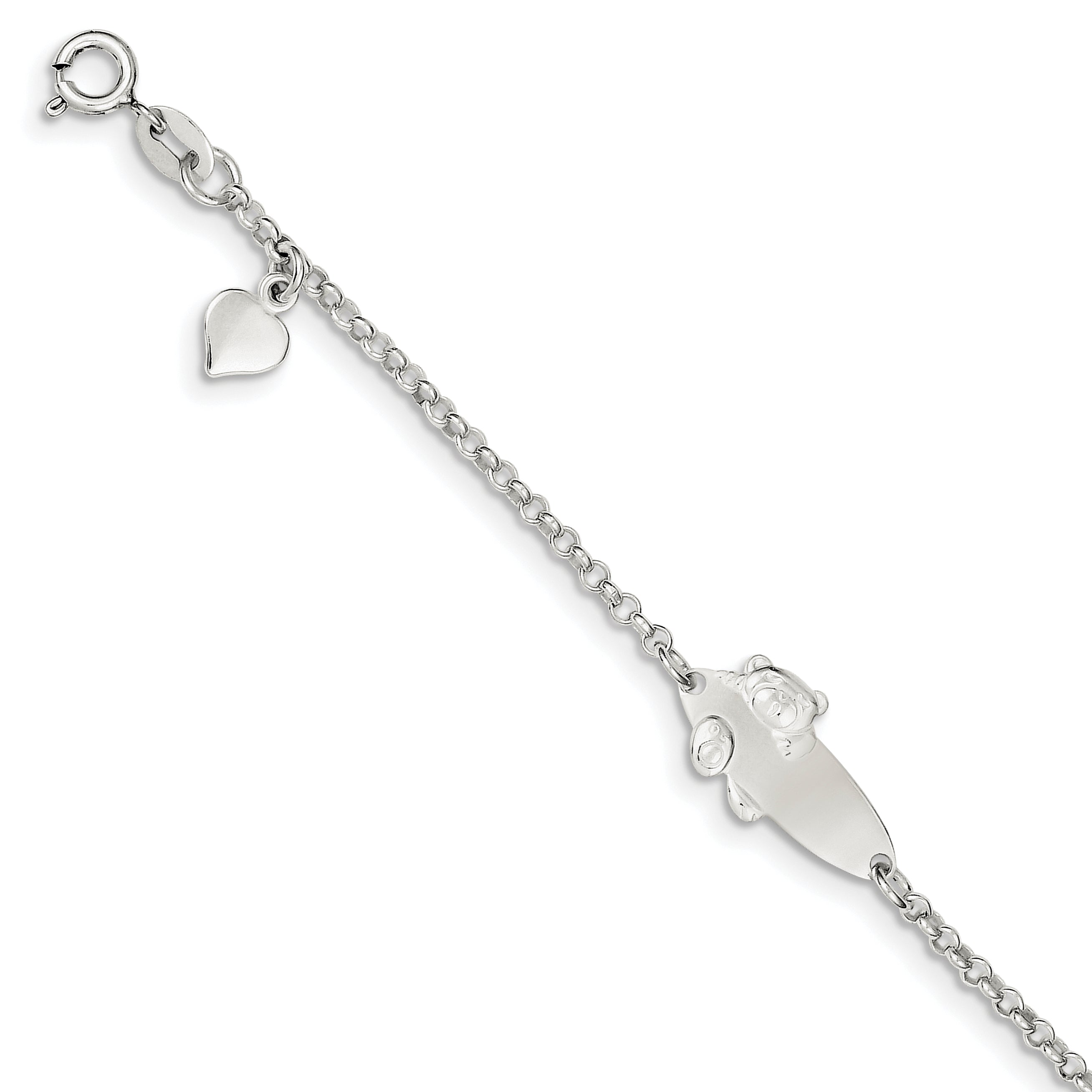 Sterling Silver Polished Teddy Bear Baby Engraveable ID Bracelet