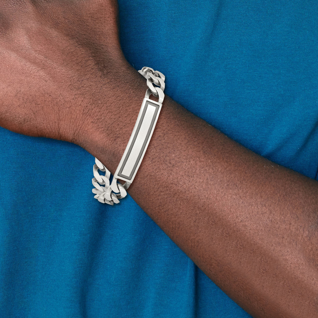 Sterling Silver Antiqued Satin  Curb Link ID Bracelet