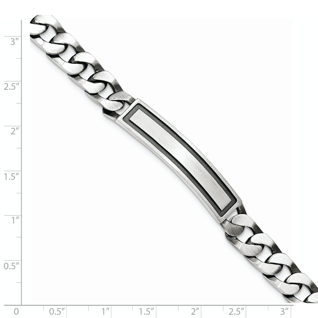Sterling Silver Antiqued Satin  Curb Link ID Bracelet