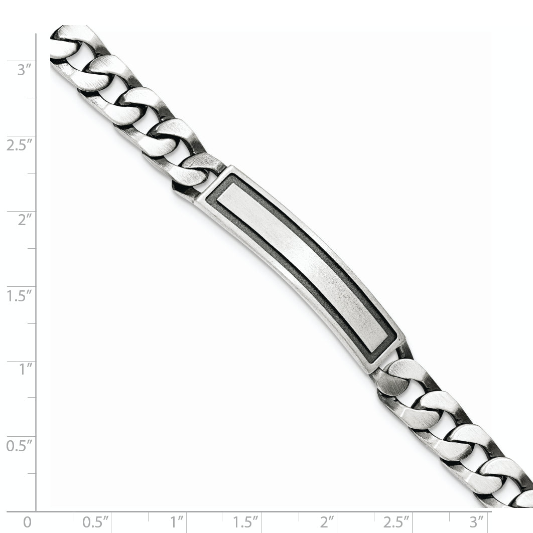 Sterling Silver Antiqued Satin  Curb Link ID Bracelet