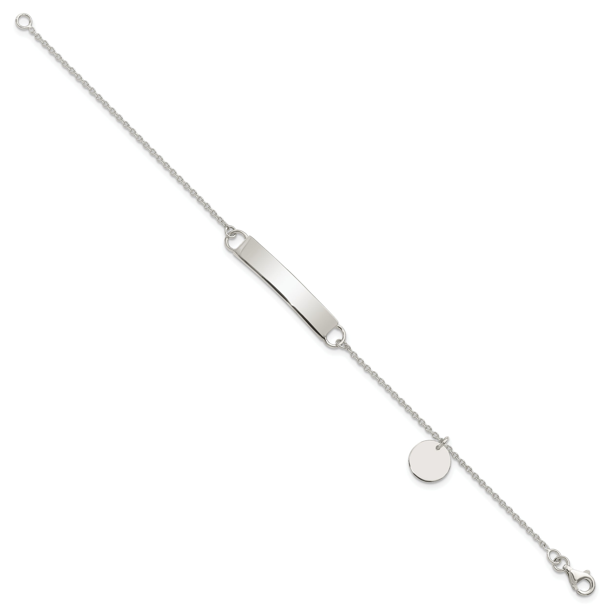 Sterling Silver Polished 7.5 inch Curb Link ID Bracelet W/Sliding Accent - 7.5