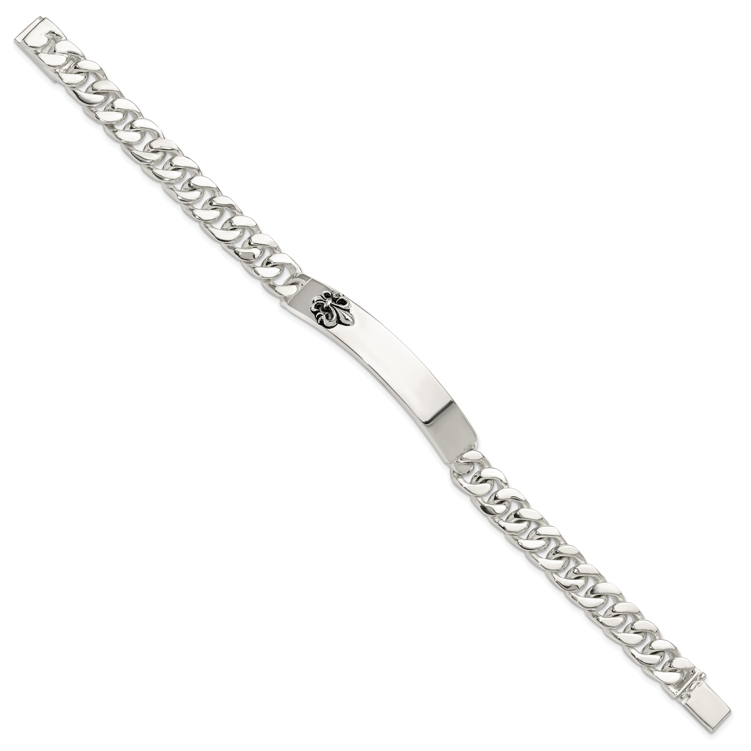 Sterling Silver Enameled Fleur-de-lis ID Men's Bracelet