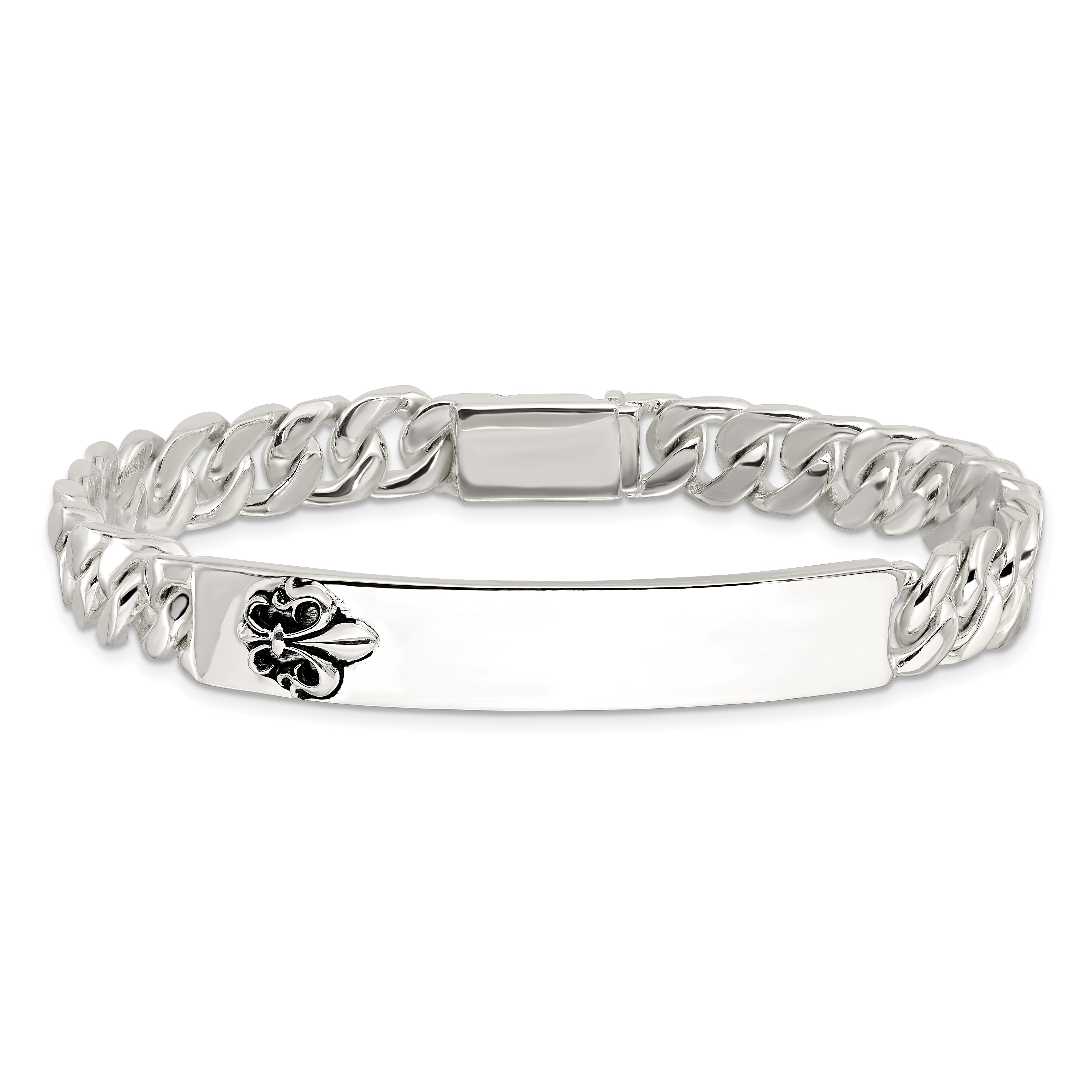 Sterling Silver Enameled Fleur-de-lis ID Men's Bracelet
