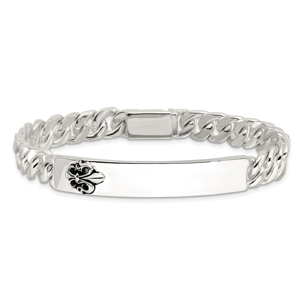 Sterling Silver Enameled Fleur-de-lis ID Men's Bracelet