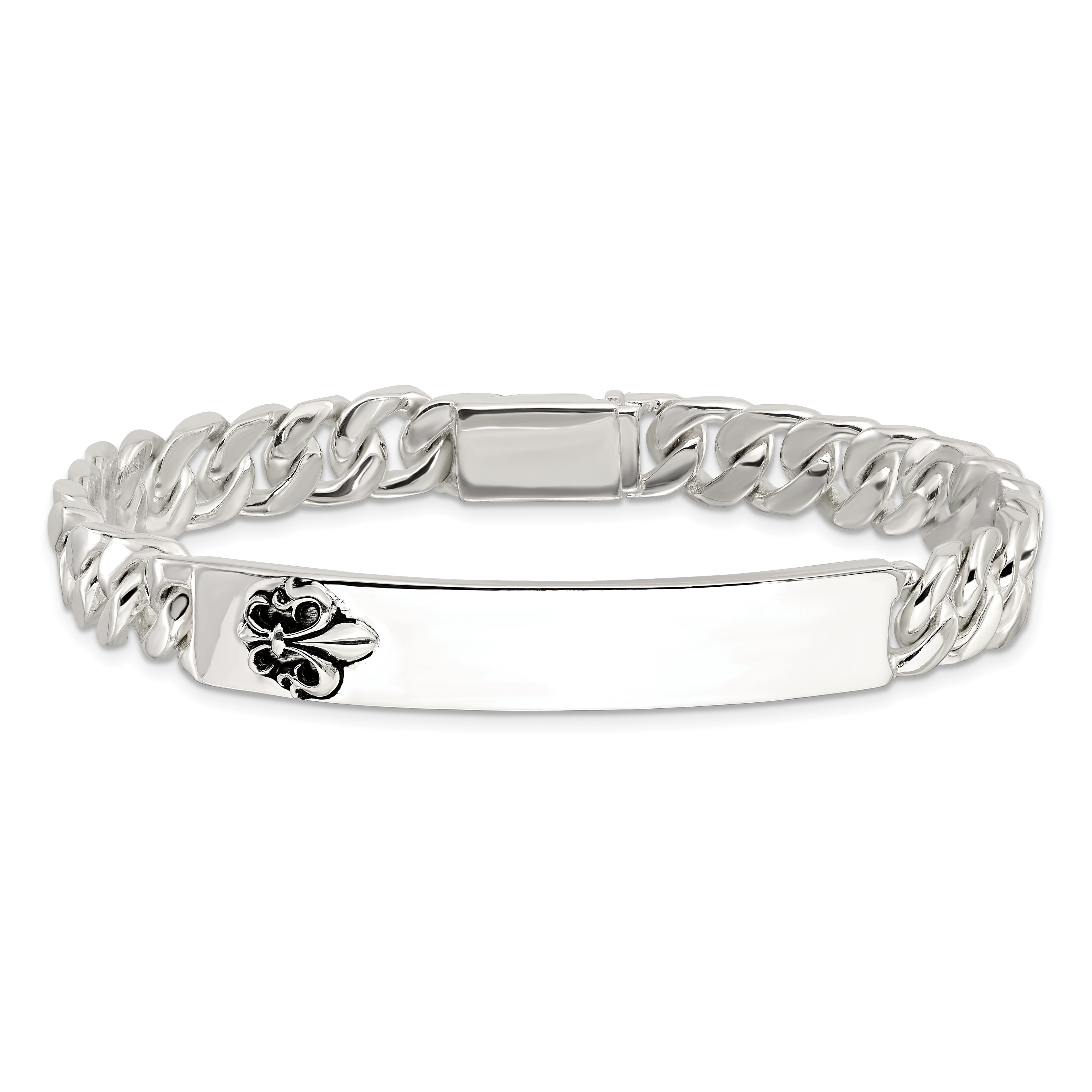 Sterling Silver Enameled Fleur-de-lis ID Men's Bracelet