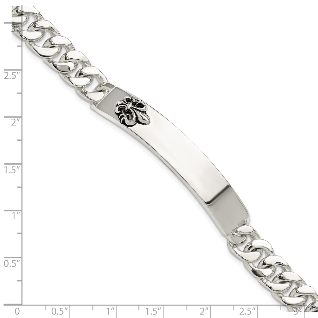 Sterling Silver Enameled Fleur-de-lis ID Men's Bracelet
