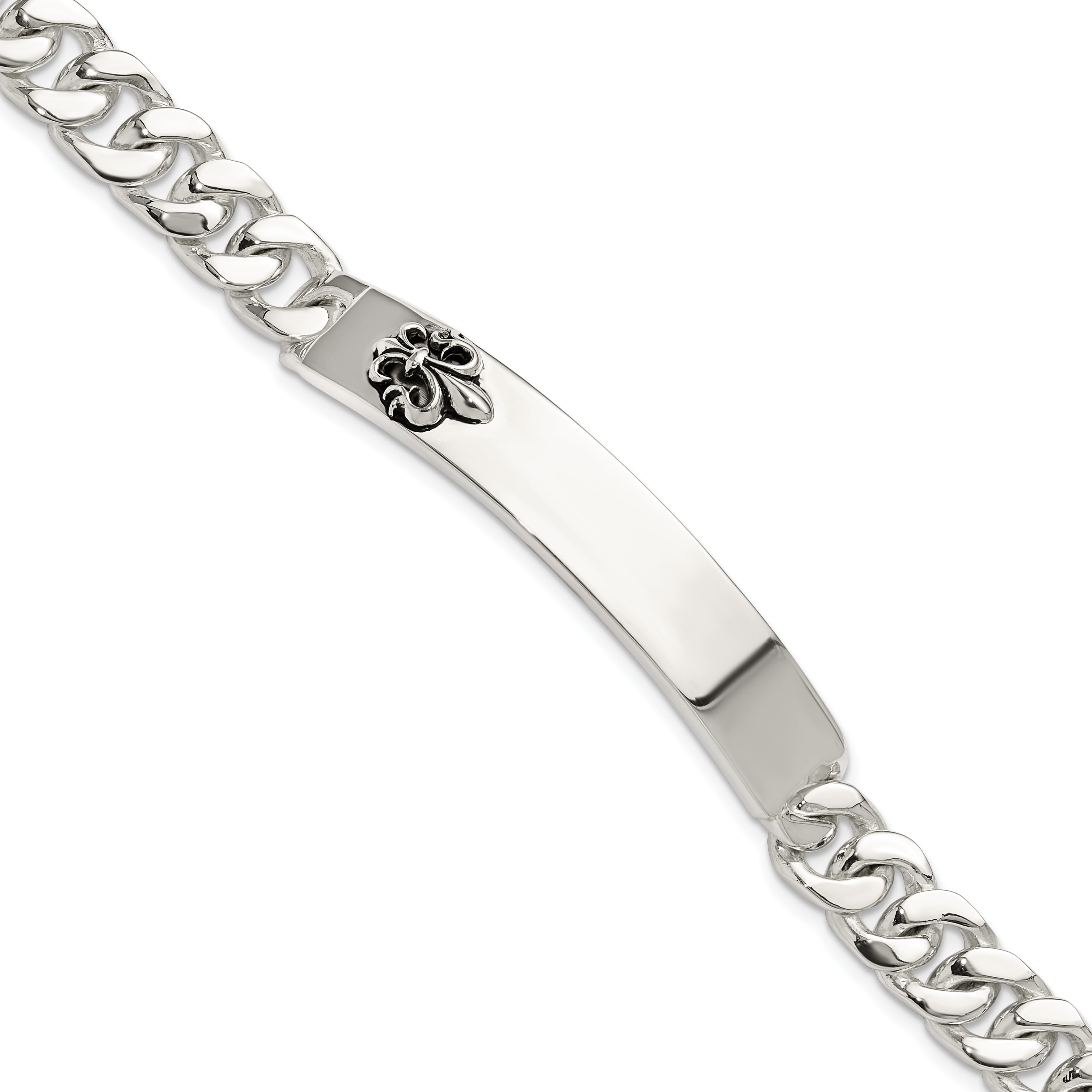 Sterling Silver Enameled Fleur-de-lis ID Men's Bracelet