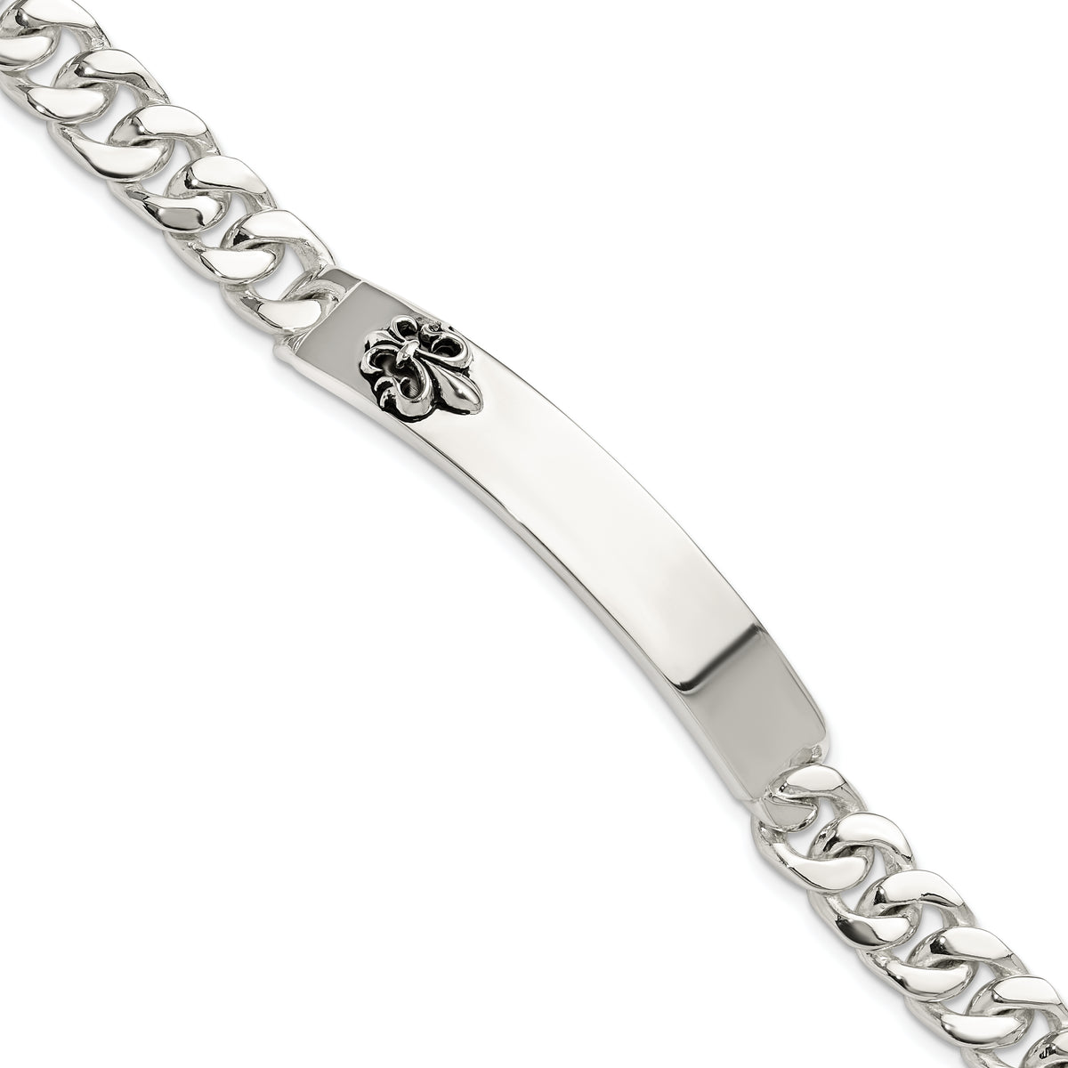 Sterling Silver Enameled Fleur-de-lis ID Men's Bracelet