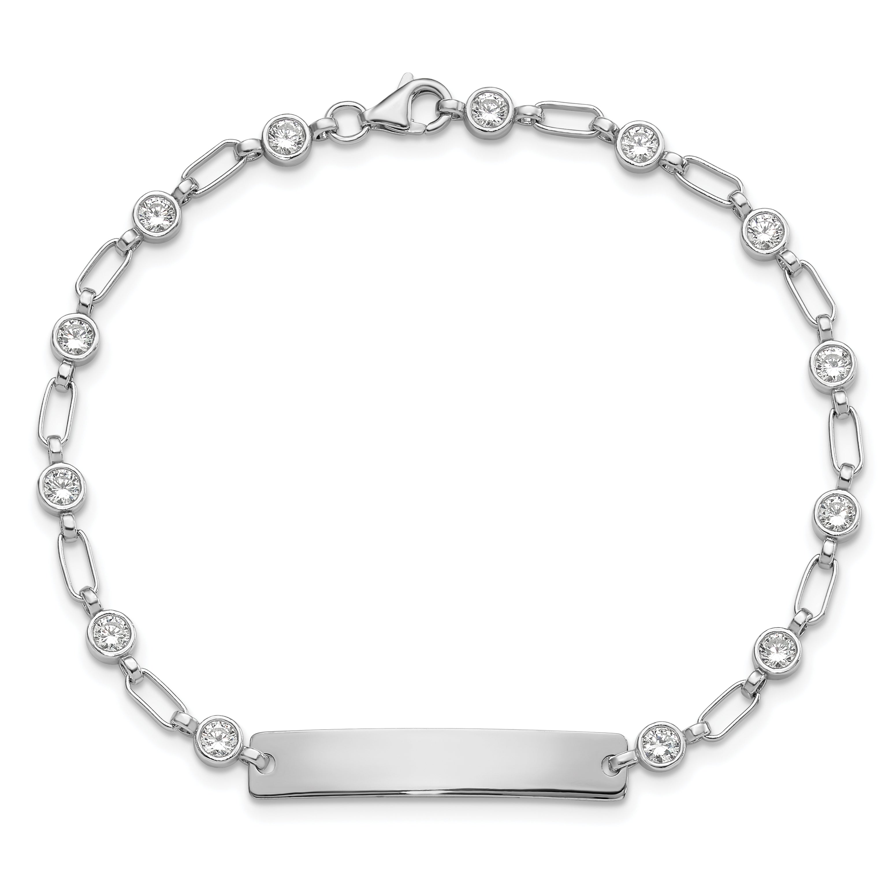 Sterling Silver Rhodium-plated 7.5 inch Bezel CZ ID Bracelet