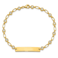 Sterling Silver Gold-tone 7.5 inch Bezel CZ ID Bracelet
