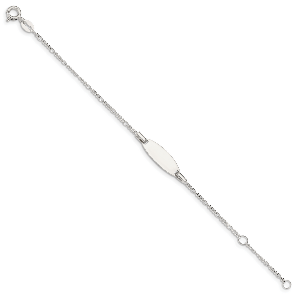 Sterling Silver Childrens 5in Plus 1in Ext ID Figaro Link Bracelet