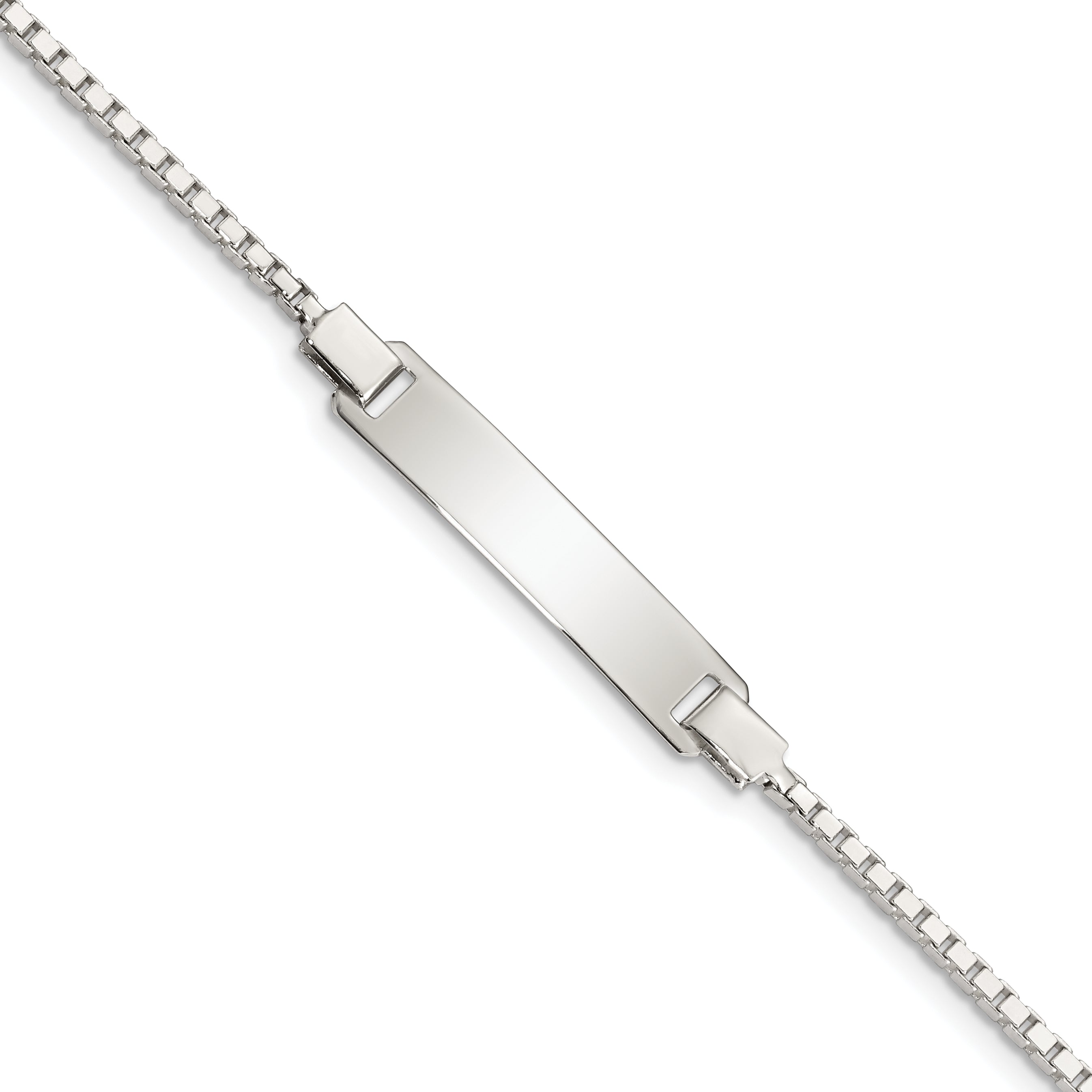 Sterling Silver Engraveable Childrens ID on Box Chain Bracelet Main image