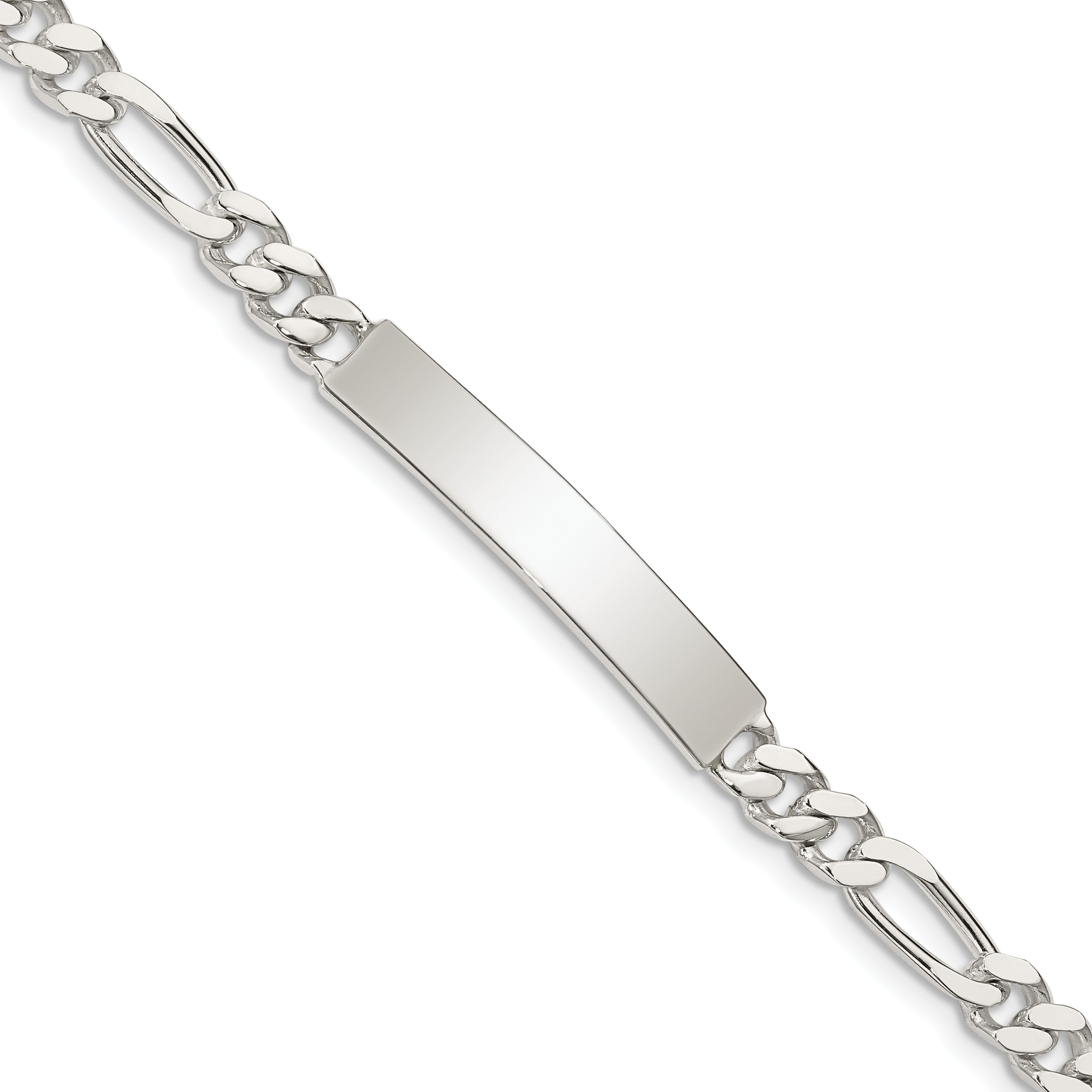 Sterling Silver Polished Engraveable Figaro Link ID Bracelet Main image