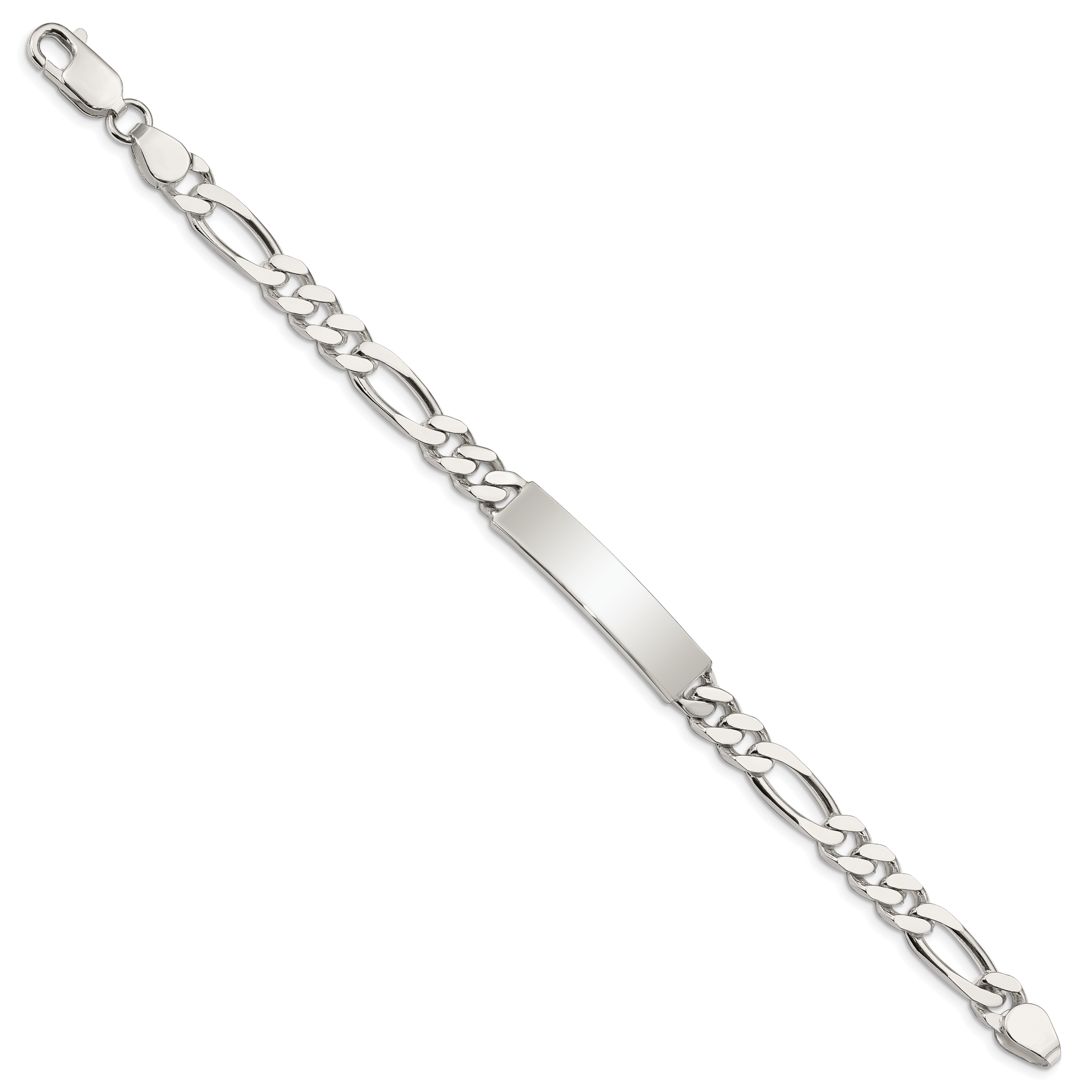 Sterling Silver Polished Engraveable Figaro Link ID Bracelet Secondary image
