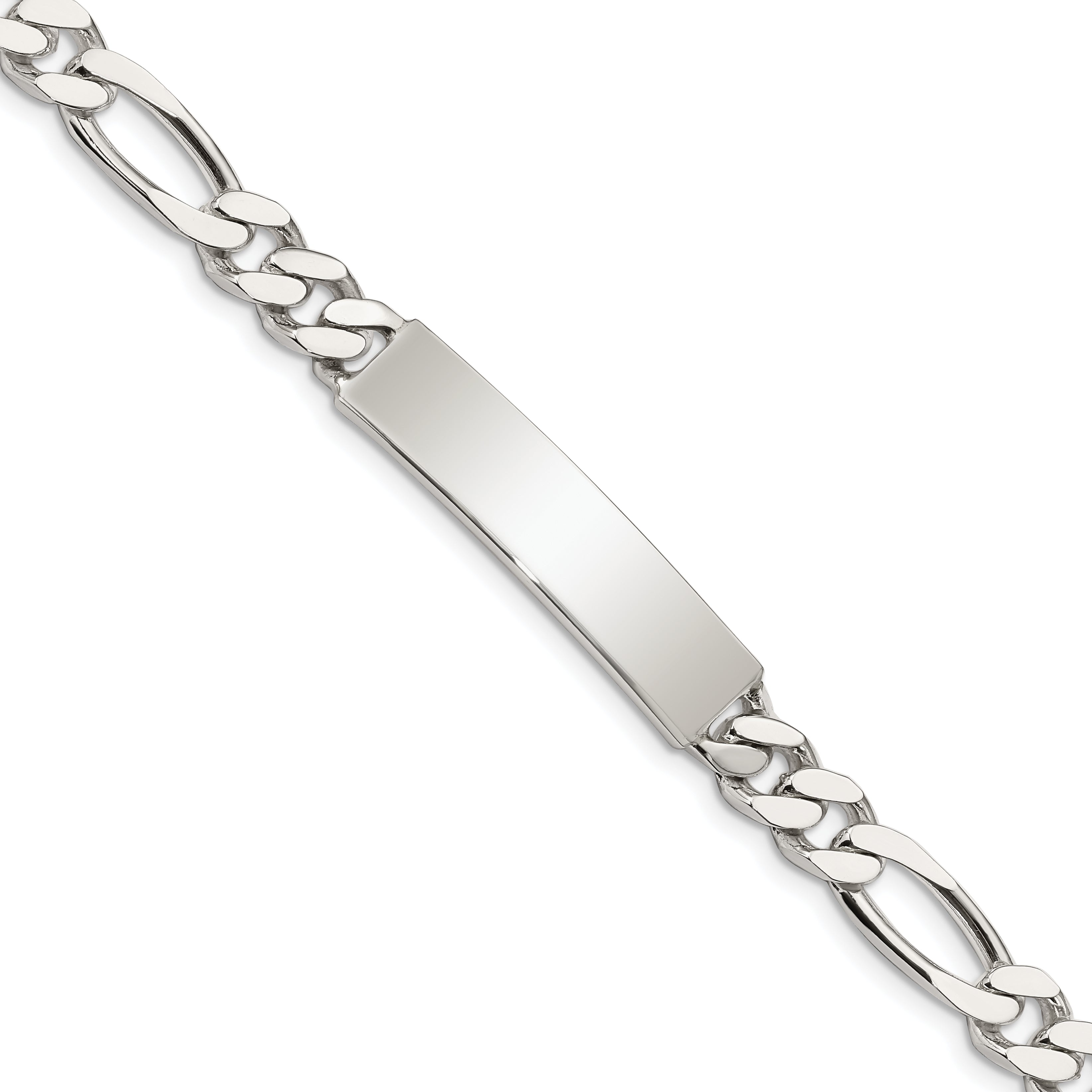Sterling Silver Polished Engraveable Figaro Link ID Bracelet Main image